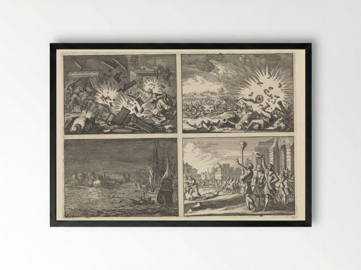 Four Historical Scenes - Caspar Luyken - Framed Print Black