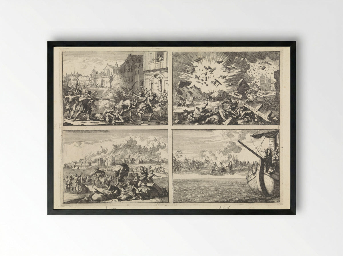 Four Historical Scenes - Caspar Luyken - Framed Print Black