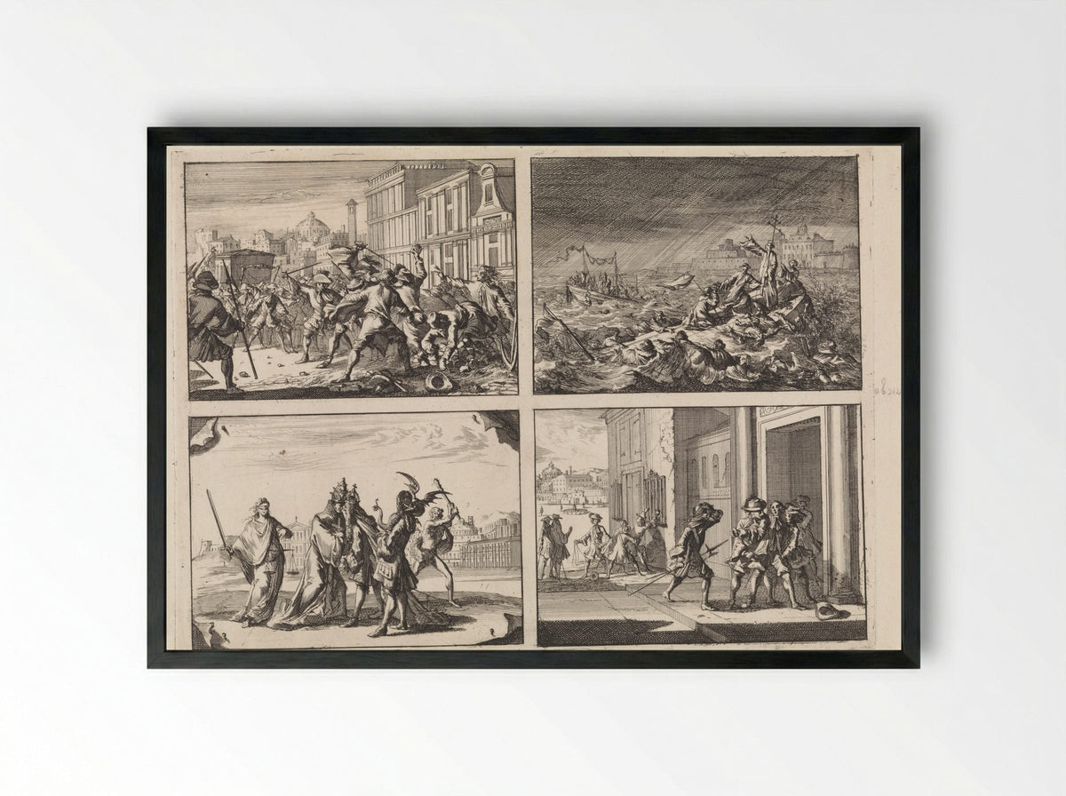 Four Historical Scenes - Caspar Luyken - Framed Print Black