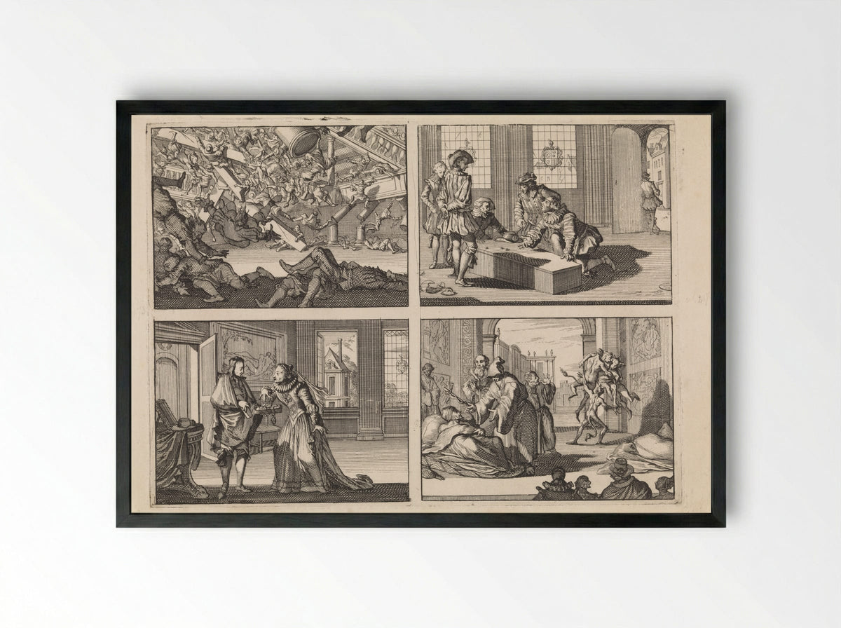 Four Historical Scenes - Caspar Luyken - Framed Print Black