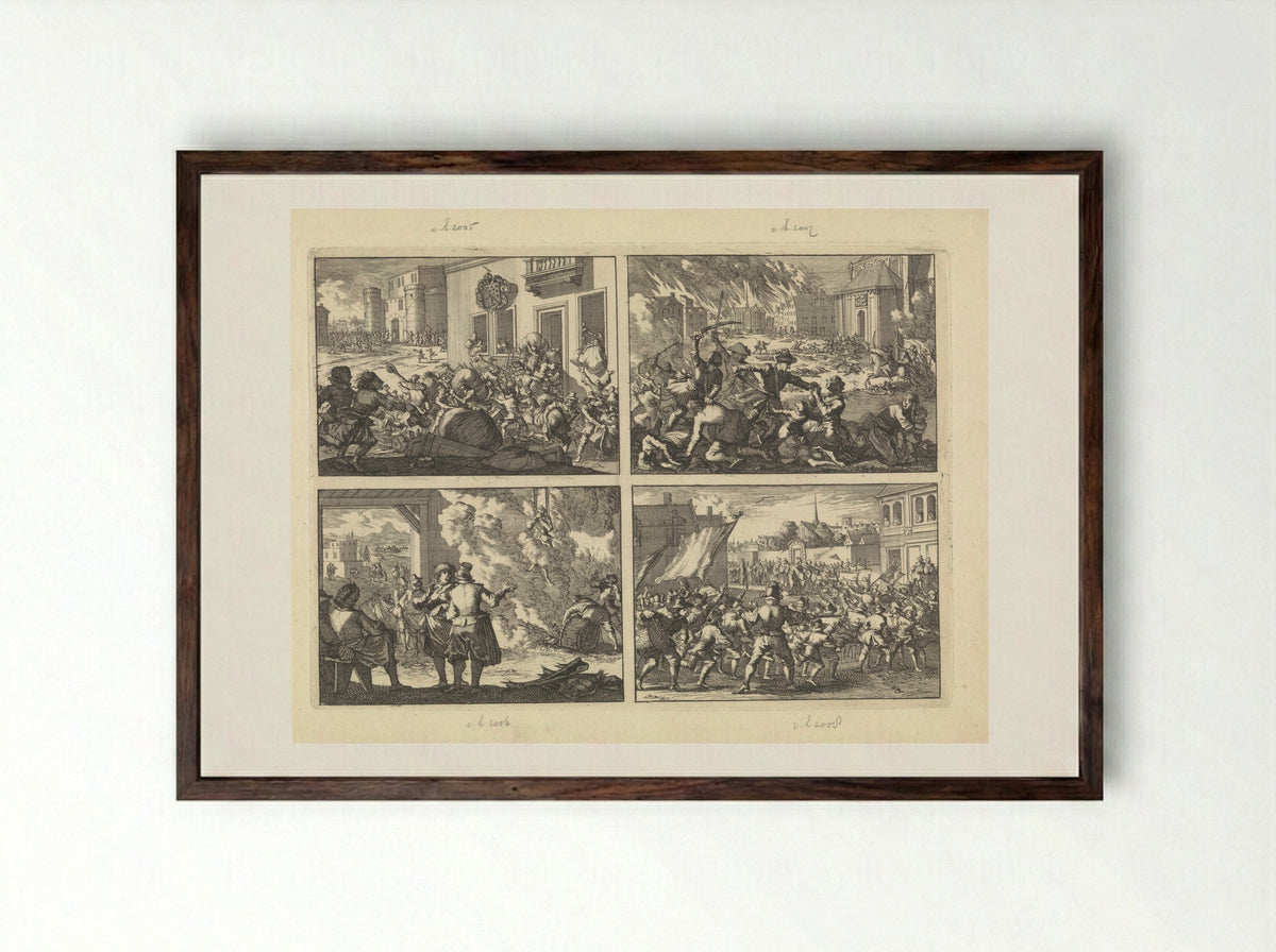 Four Historical Scenes - Caspar Luyken - Framed Print Dark Wood