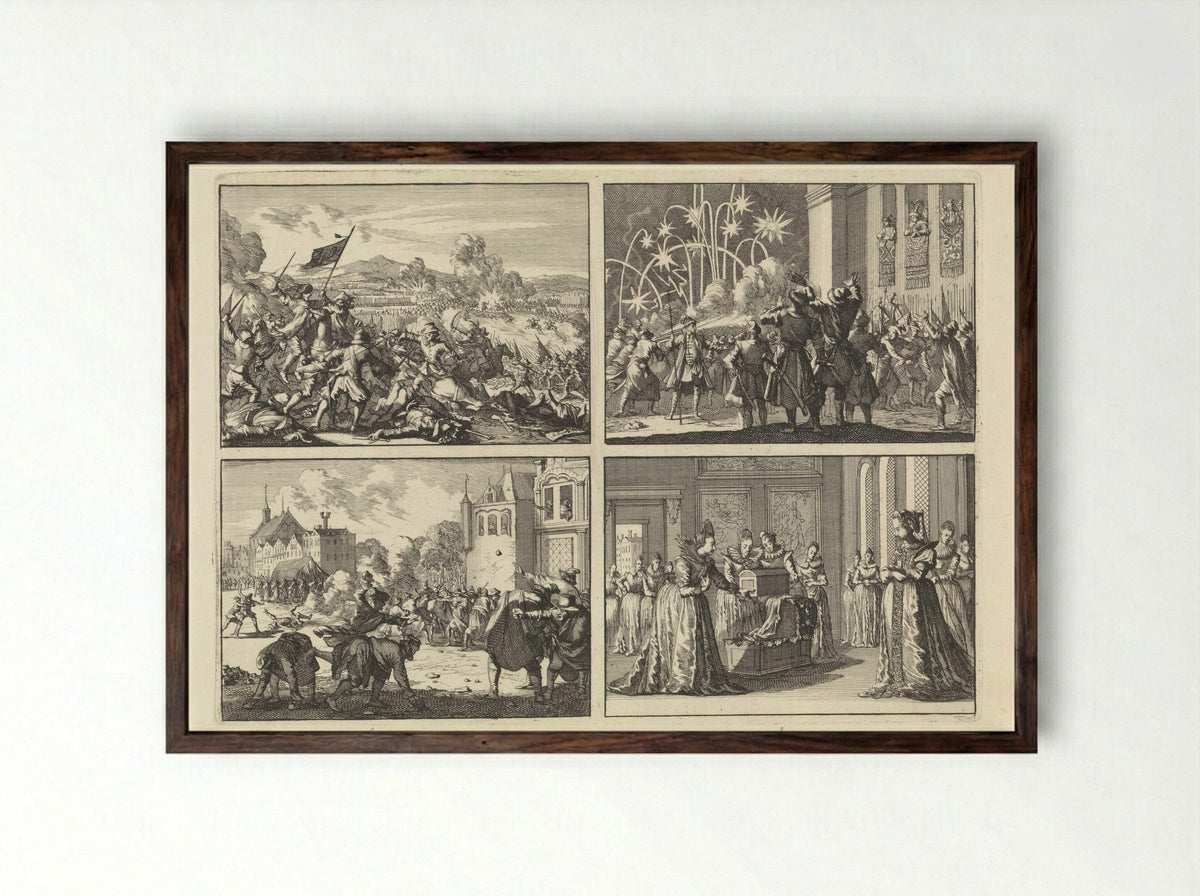 Four Historical Scenes - Caspar Luyken - Framed Print Dark Wood