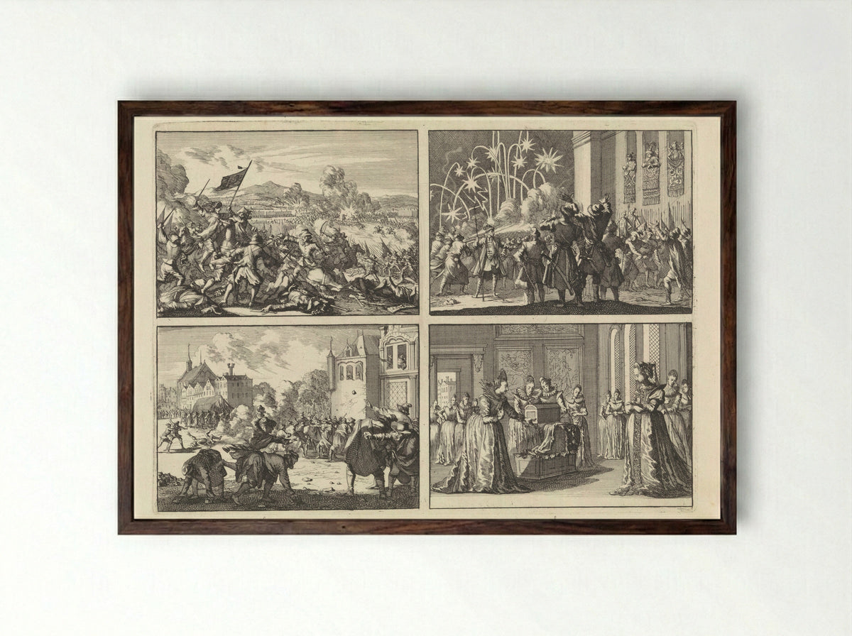 Four Historical Scenes - Caspar Luyken - Framed Print Dark Wood