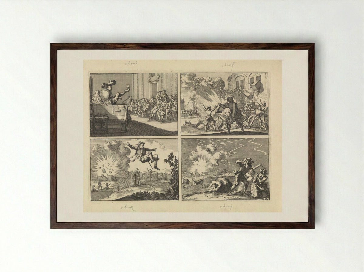 Four Historical Scenes - Caspar Luyken - Framed Print Dark Wood