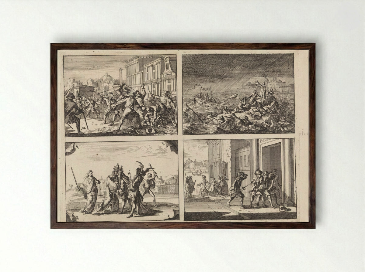 Four Historical Scenes - Caspar Luyken - Framed Print Dark Wood