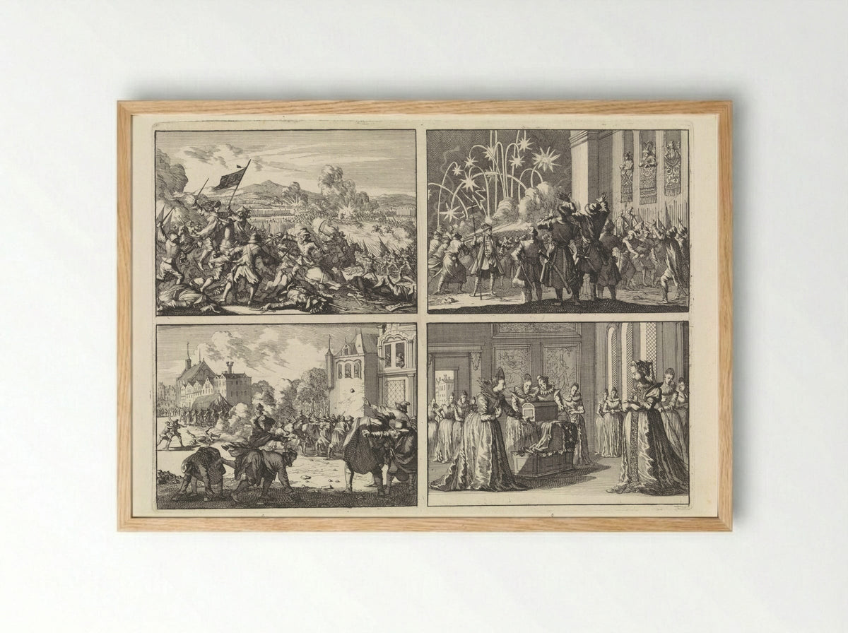Four Historical Scenes - Caspar Luyken - Framed Print Wood