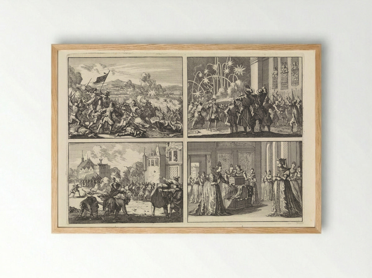 Four Historical Scenes - Caspar Luyken - Framed Print Wood