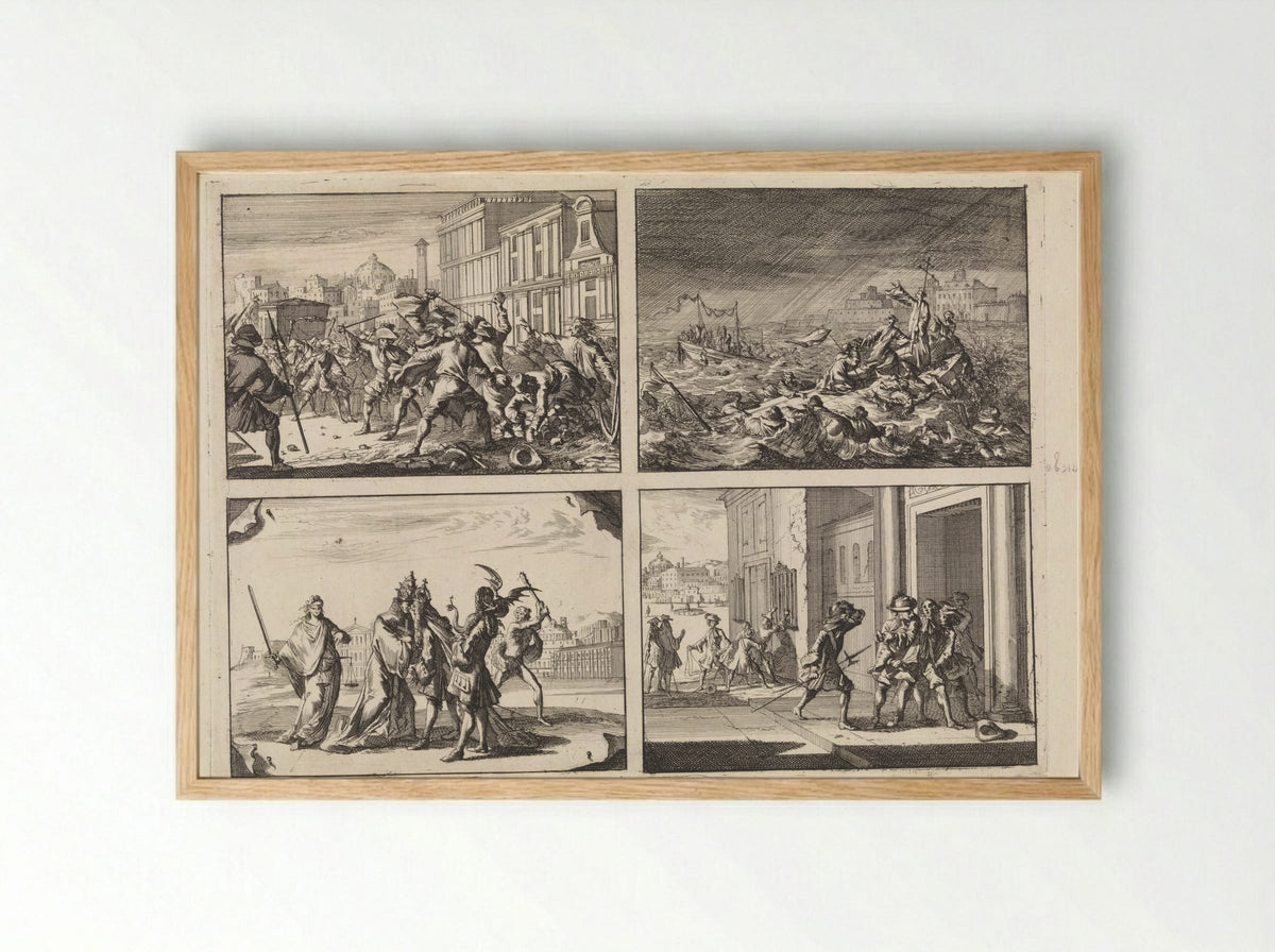 Four Historical Scenes - Caspar Luyken - Framed Print Wood