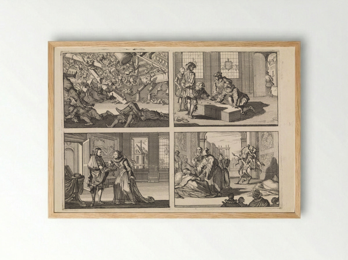 Four Historical Scenes - Caspar Luyken - Framed Print Wood