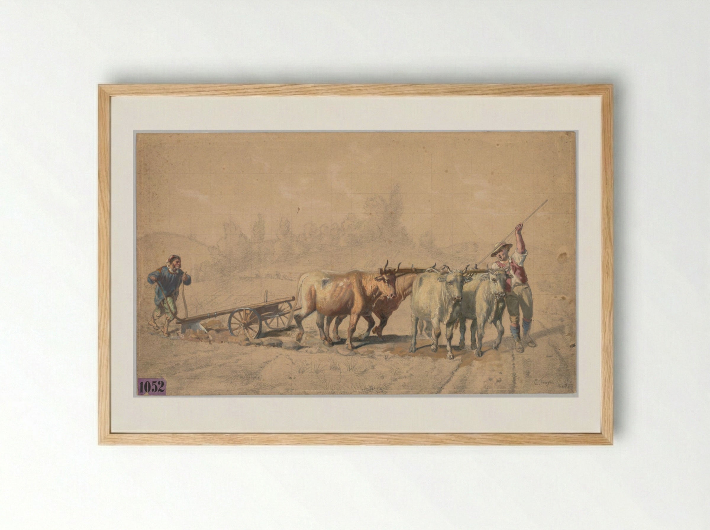 Four Oxen Pulling a Plough - Constant Troyon - Framed Print Wood