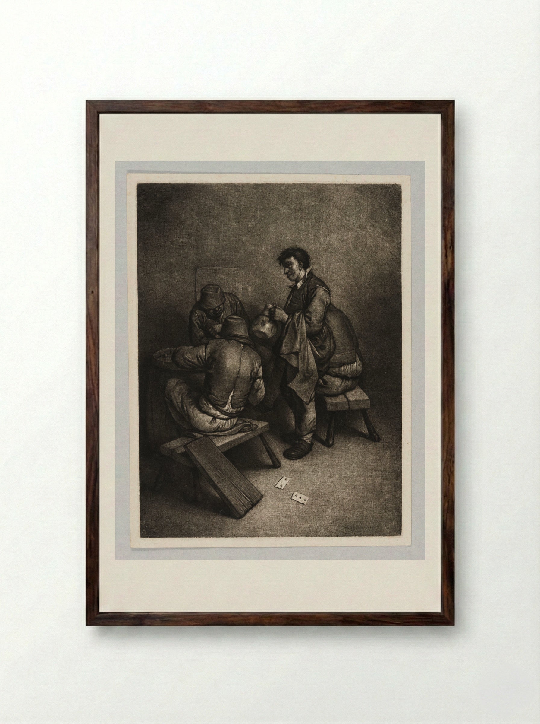 Four Peasants at an Inn - Wallerant Vaillant - Framed Print Dark Wood
