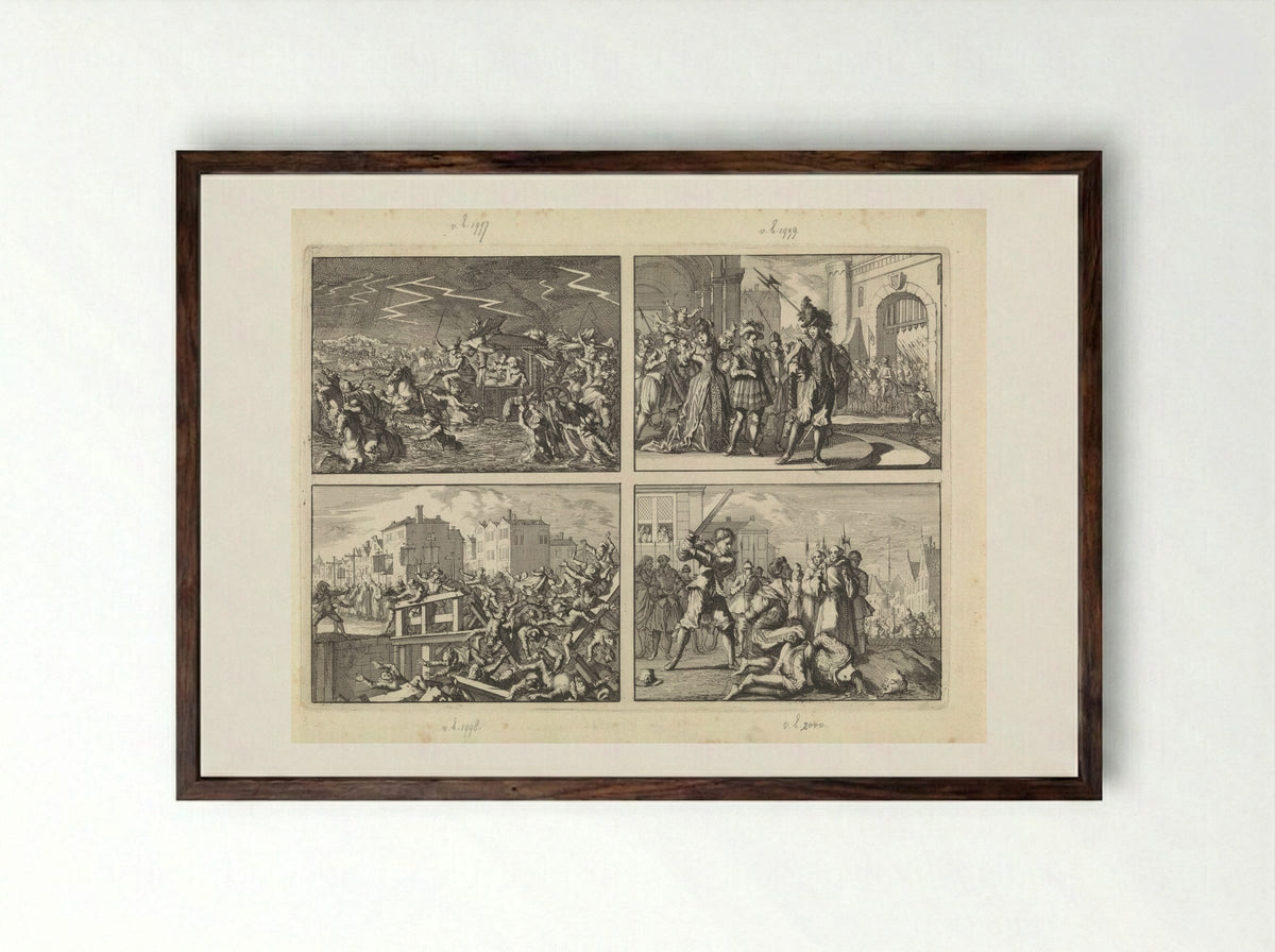 Four Scenes from the Life of Louis XIII - Caspar Luyken - Framed Print Dark Wood