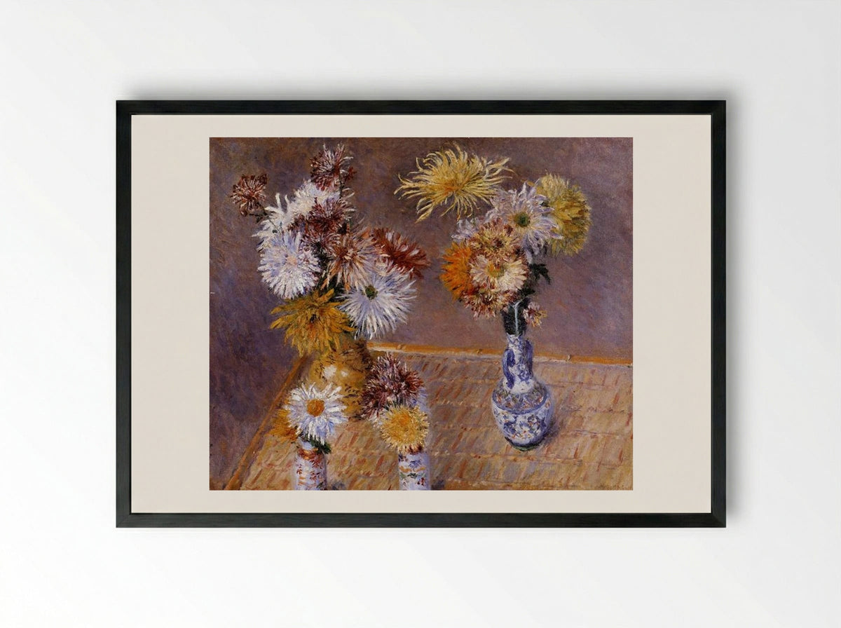 Four Vases of Chrysanthemums - Gustave Caillebotte - Framed Print Black
