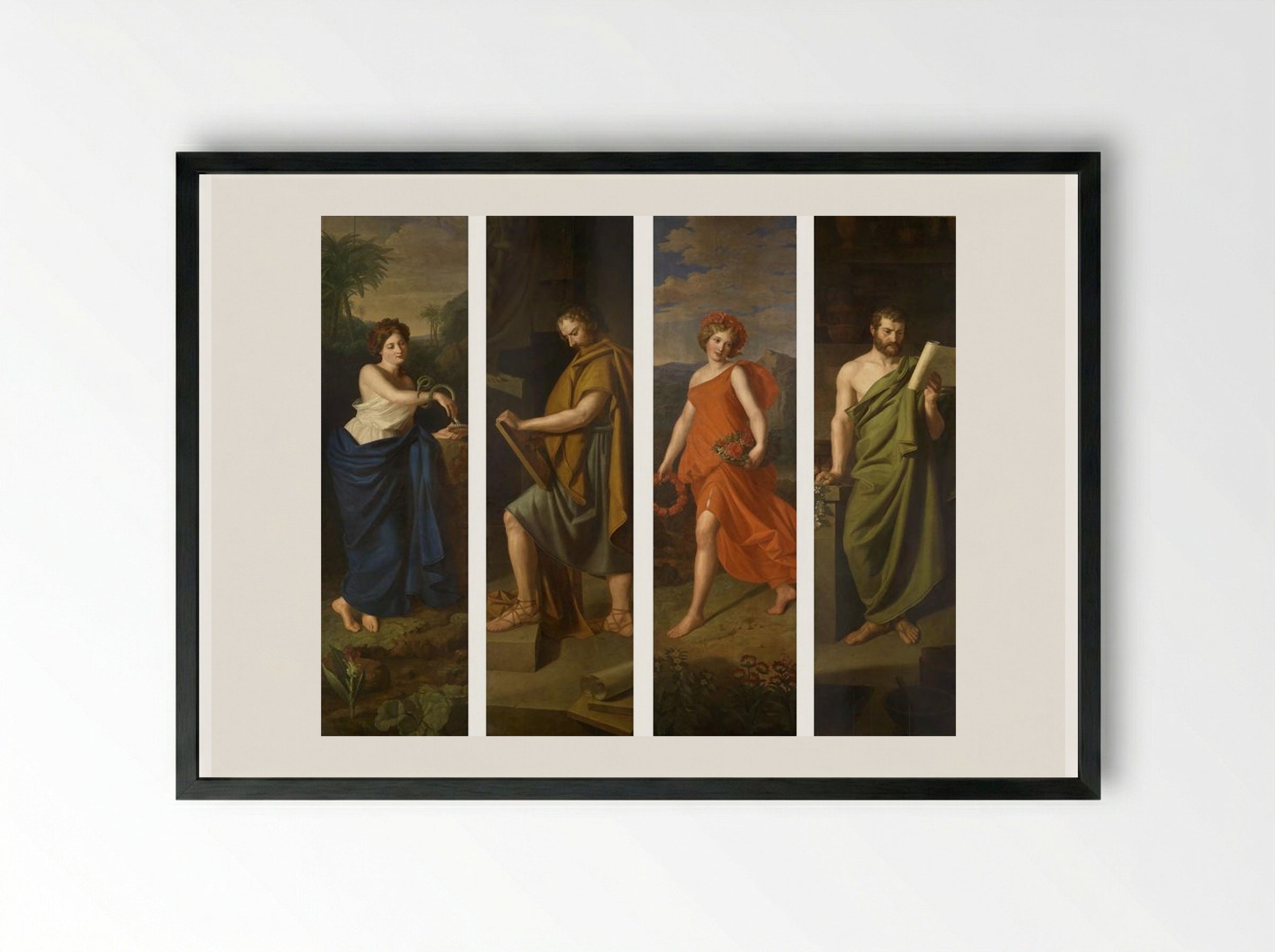 Four shop signs (Hygieia, Hippocrates, Galen and Fauna) for the pharmacy, The Golden Lion in Josefstadt - Ferdinand Georg Waldmüller - Framed Print Black