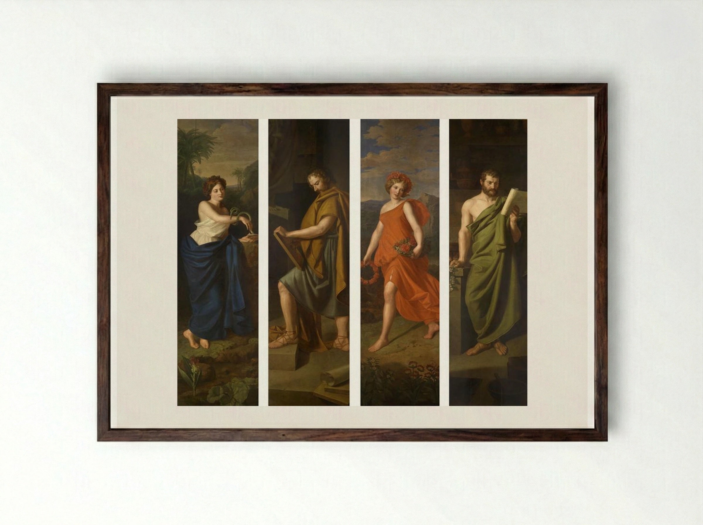 Four shop signs (Hygieia, Hippocrates, Galen and Fauna) for the pharmacy, The Golden Lion in Josefstadt - Ferdinand Georg Waldmüller - Framed Print Dark Wood