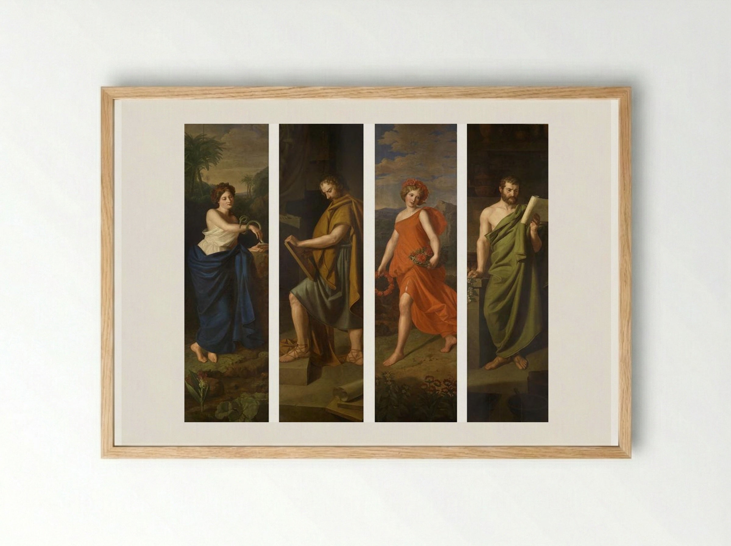 Four shop signs (Hygieia, Hippocrates, Galen and Fauna) for the pharmacy, The Golden Lion in Josefstadt - Ferdinand Georg Waldmüller - Framed Print Wood