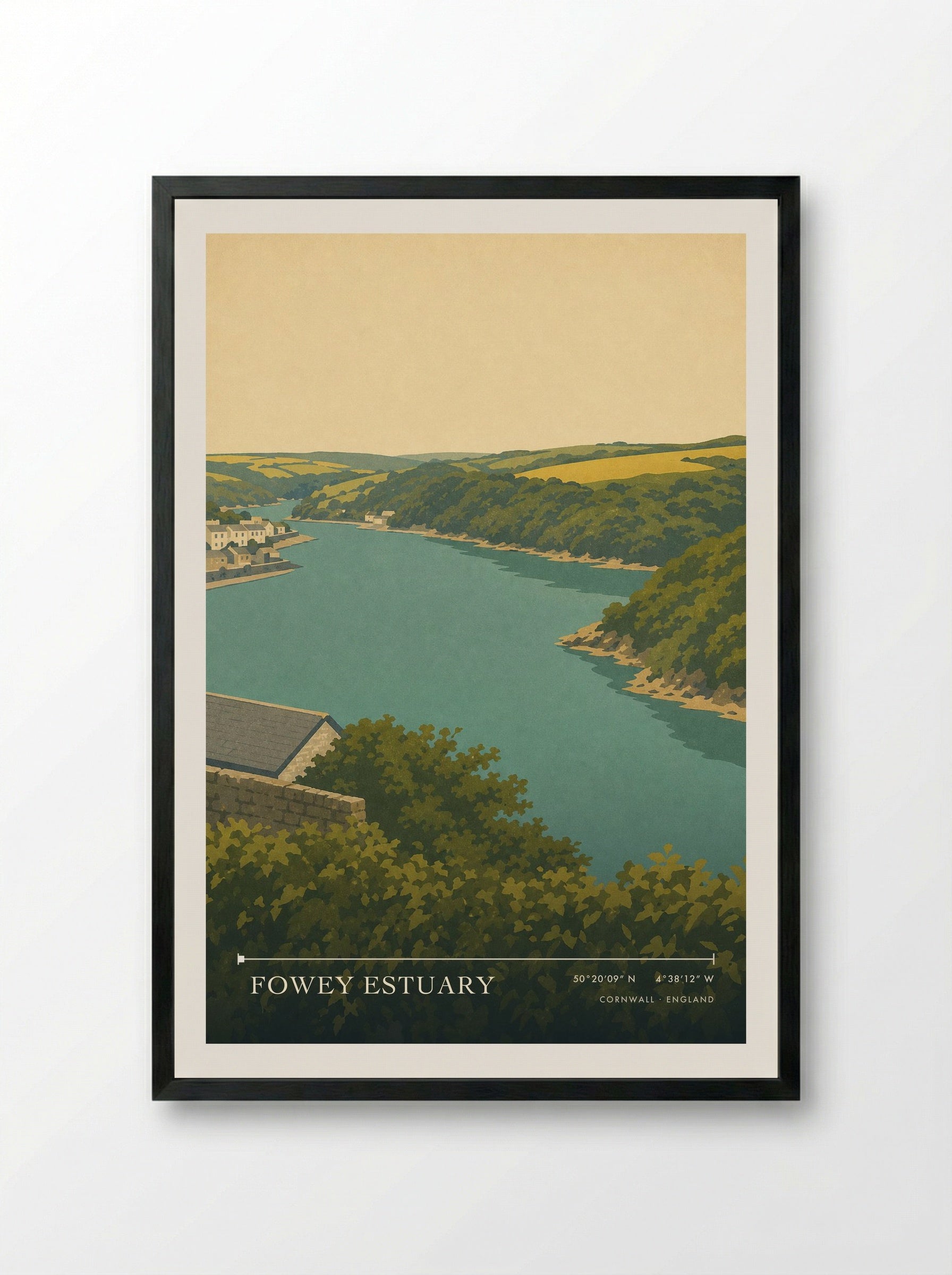 Fowey Estuary Cornwall England Travel Poster - Framed Print Black