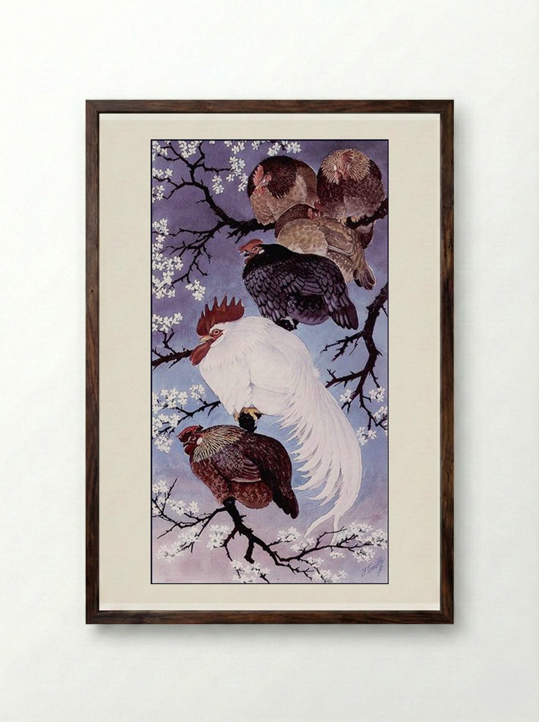 Fowl In A Damson Tree - Charles Tunnicliffe - Framed Print Dark Wood