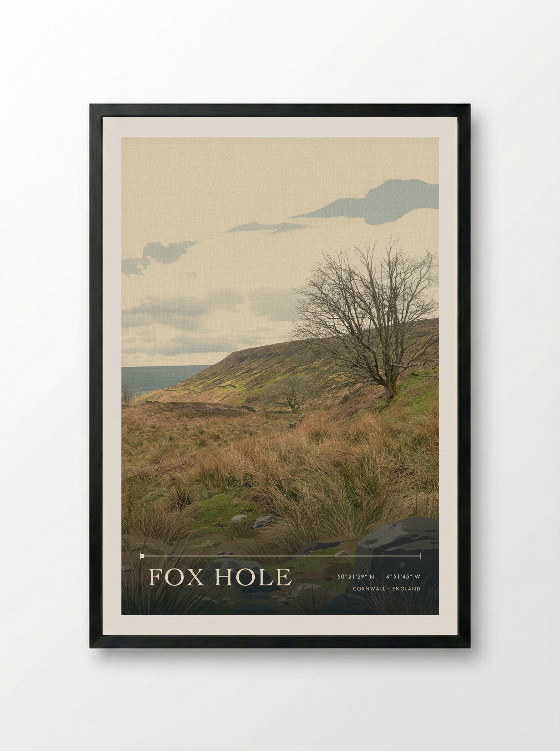 Fox Hole Cornwall England Travel Poster - Framed Print Black