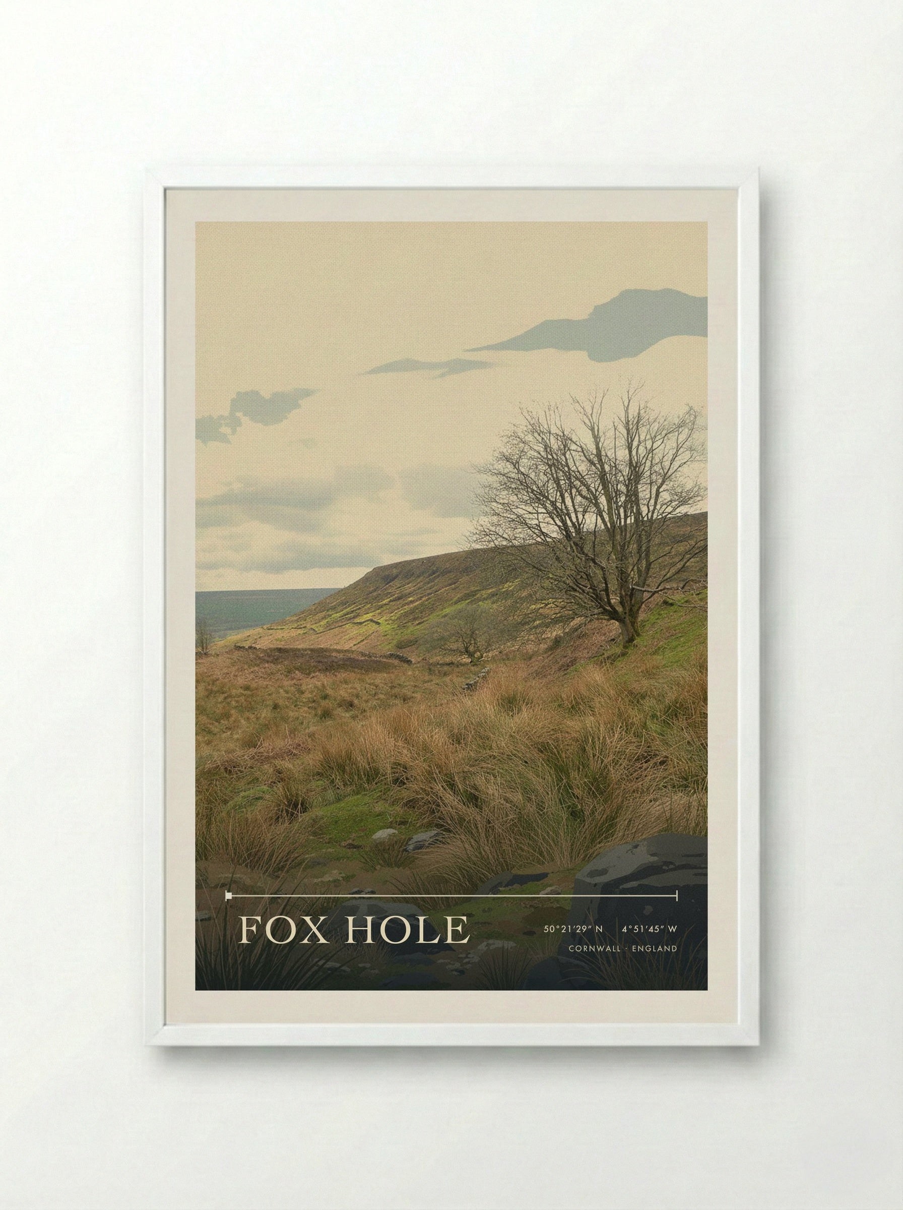 Fox Hole Cornwall England Travel Poster - Framed Print White