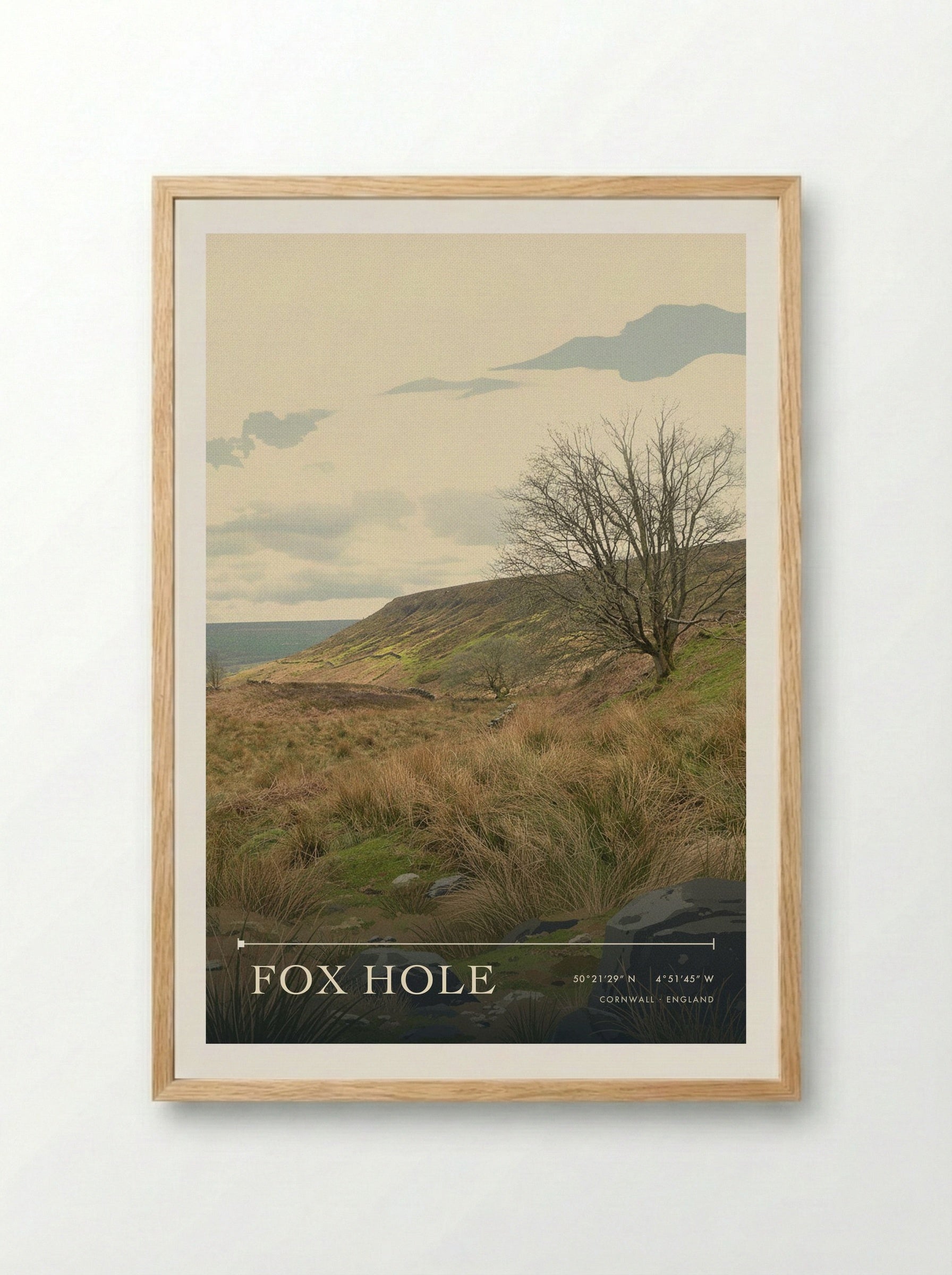 Fox Hole Cornwall England Travel Poster - Framed Print Wood