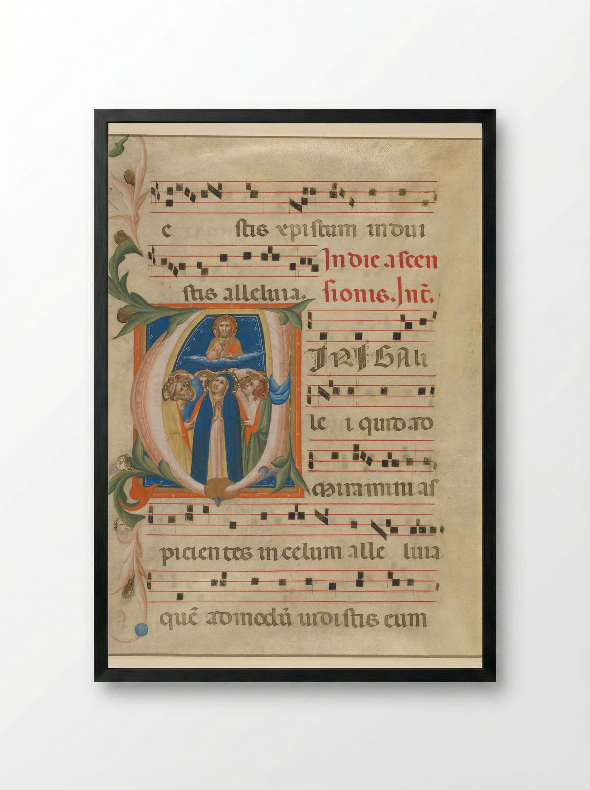 Fragment of a Missal: Initial A with the Ascension of Christ - Lippo Vanni - Framed Print Black