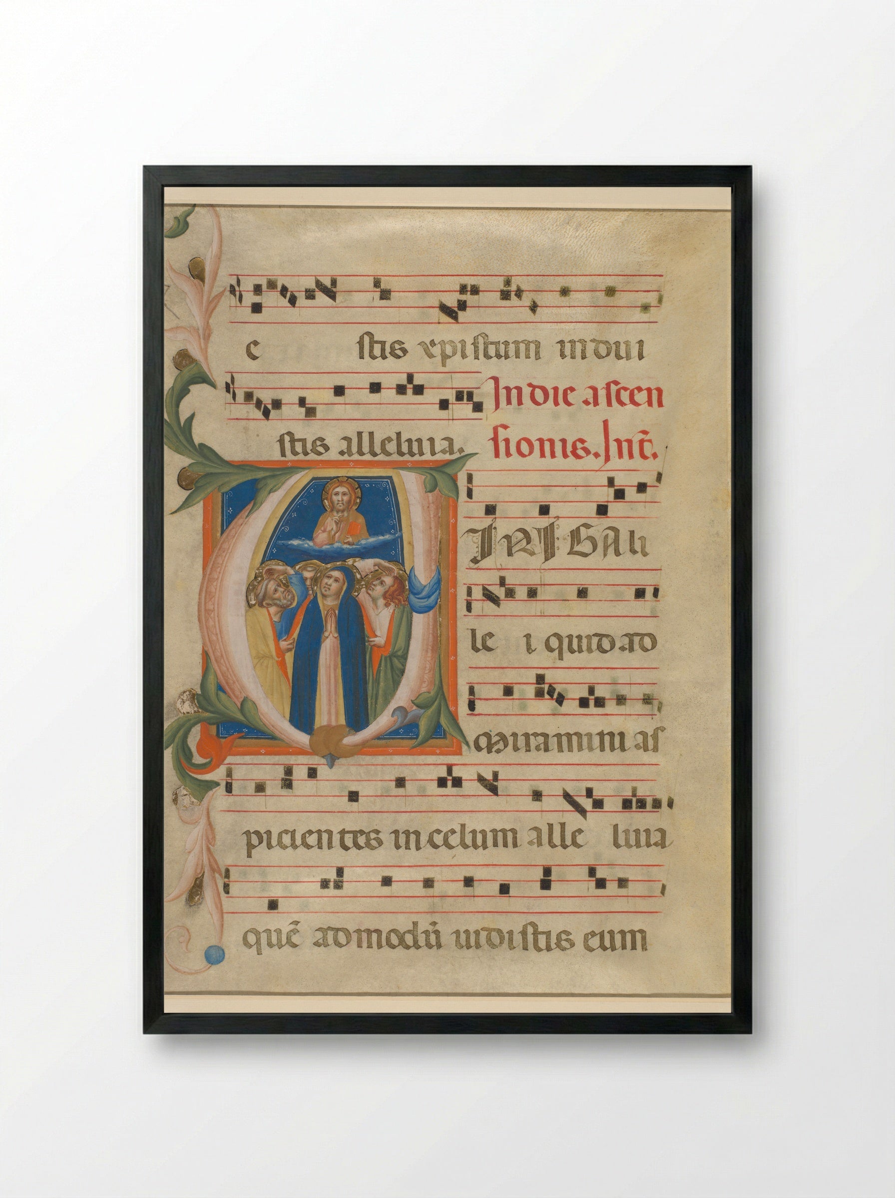 Fragment of a Missal: Initial A with the Ascension of Christ - Lippo Vanni - Framed Print Black