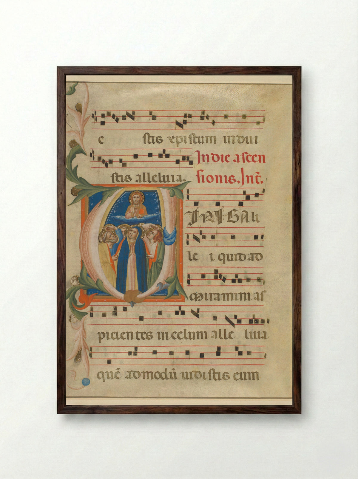 Fragment of a Missal: Initial A with the Ascension of Christ - Lippo Vanni - Framed Print Dark Wood