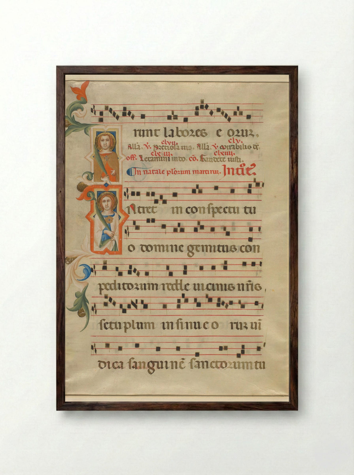 Fragment of a Missal: Two Initials with Martyrs - Lippo Vanni - Framed Print Dark Wood