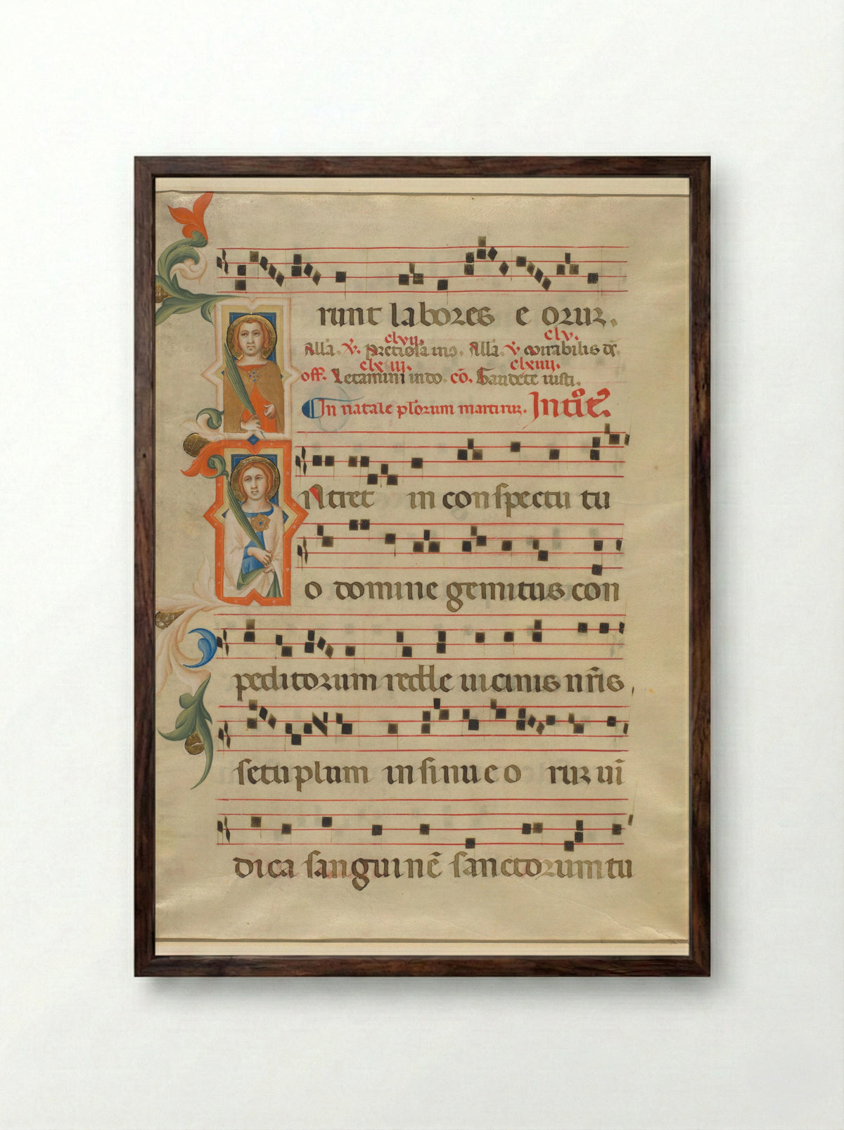 Fragment of a Missal: Two Initials with Martyrs - Lippo Vanni - Framed Print Dark Wood