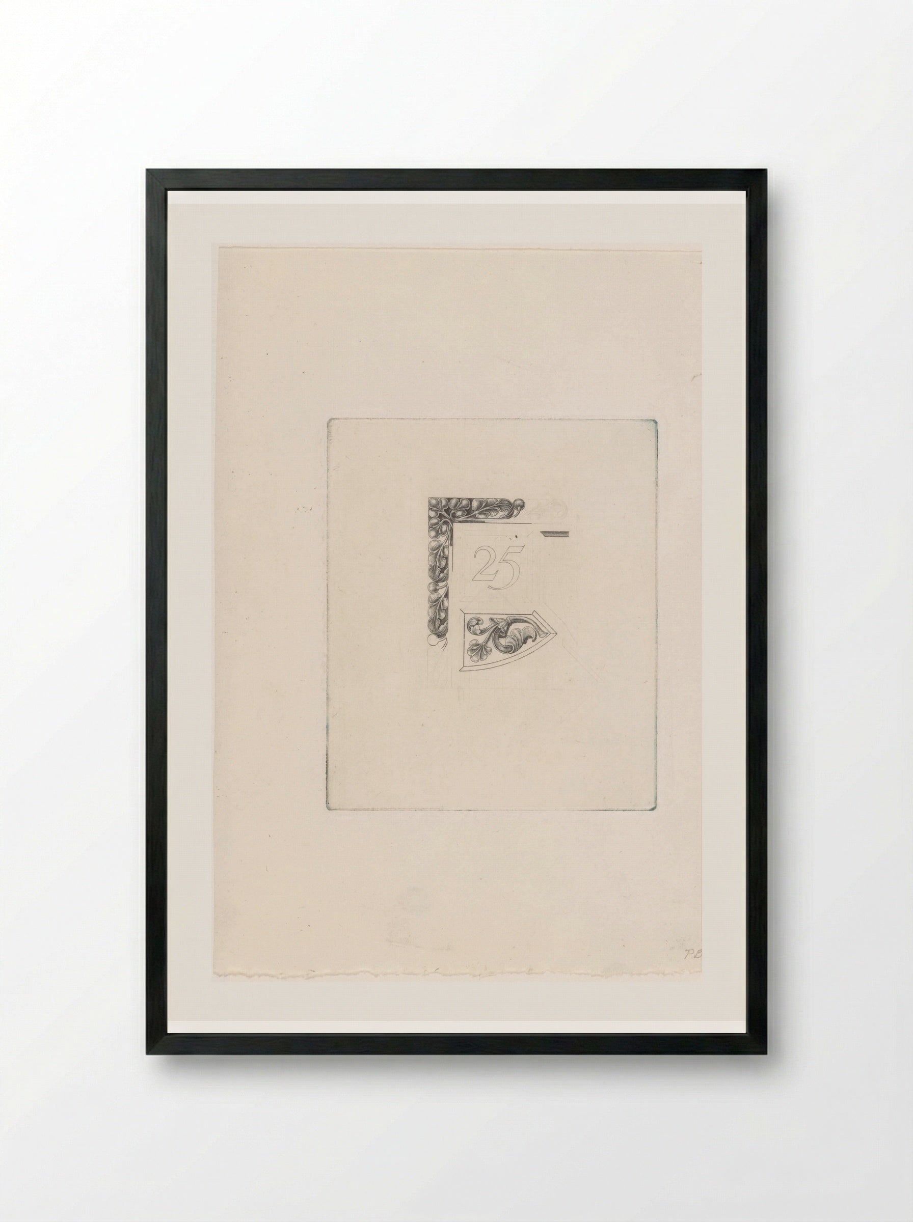 Fragment of a Twenty-Five Guilder Banknote Design - Pieter Dupont - Framed Print Black