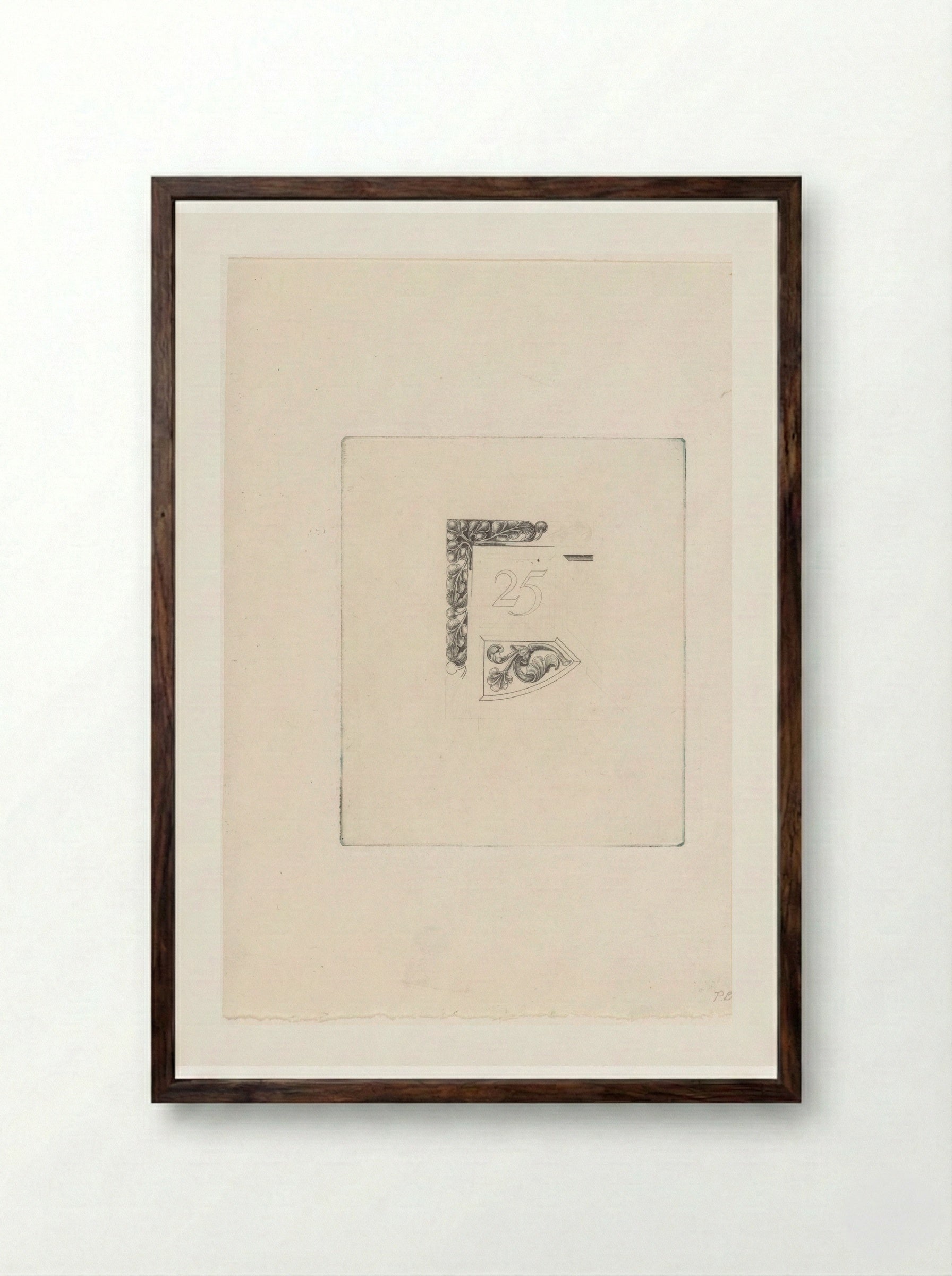 Fragment of a Twenty-Five Guilder Banknote Design - Pieter Dupont - Framed Print Dark Wood