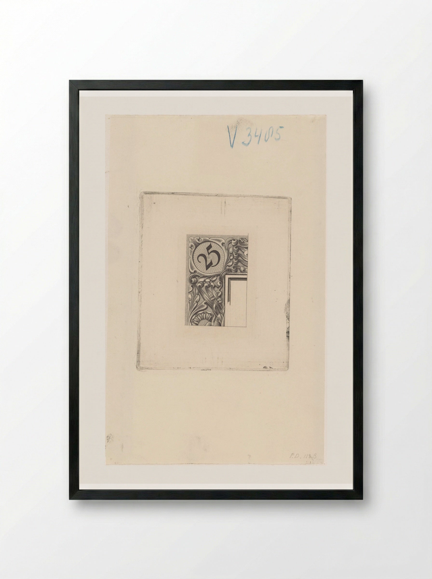 Fragment of a Twenty-Five Gulden Banknote - Pieter Dupont - Framed Print Black