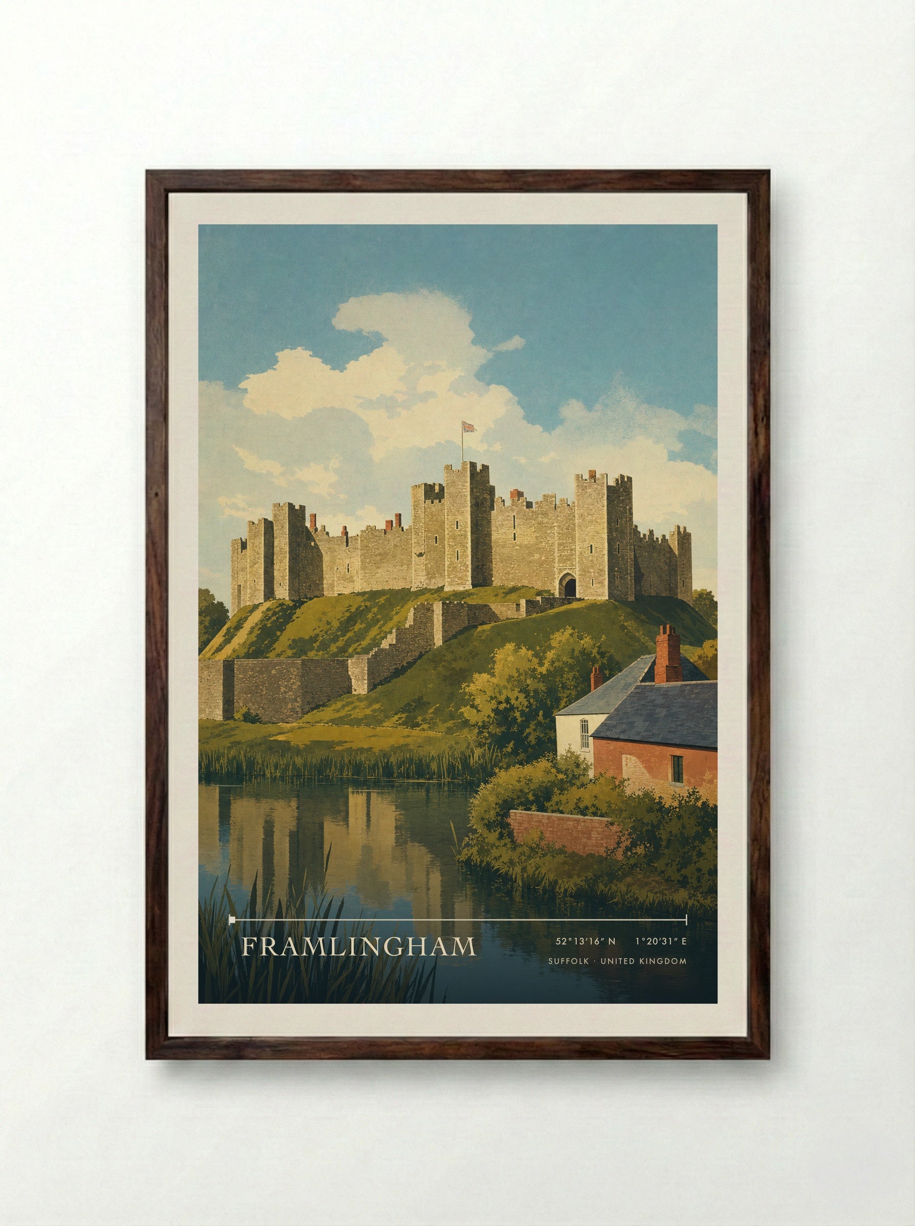 Framlingham Suffolk United Kingdom Travel Poster - Framed Print Dark Wood