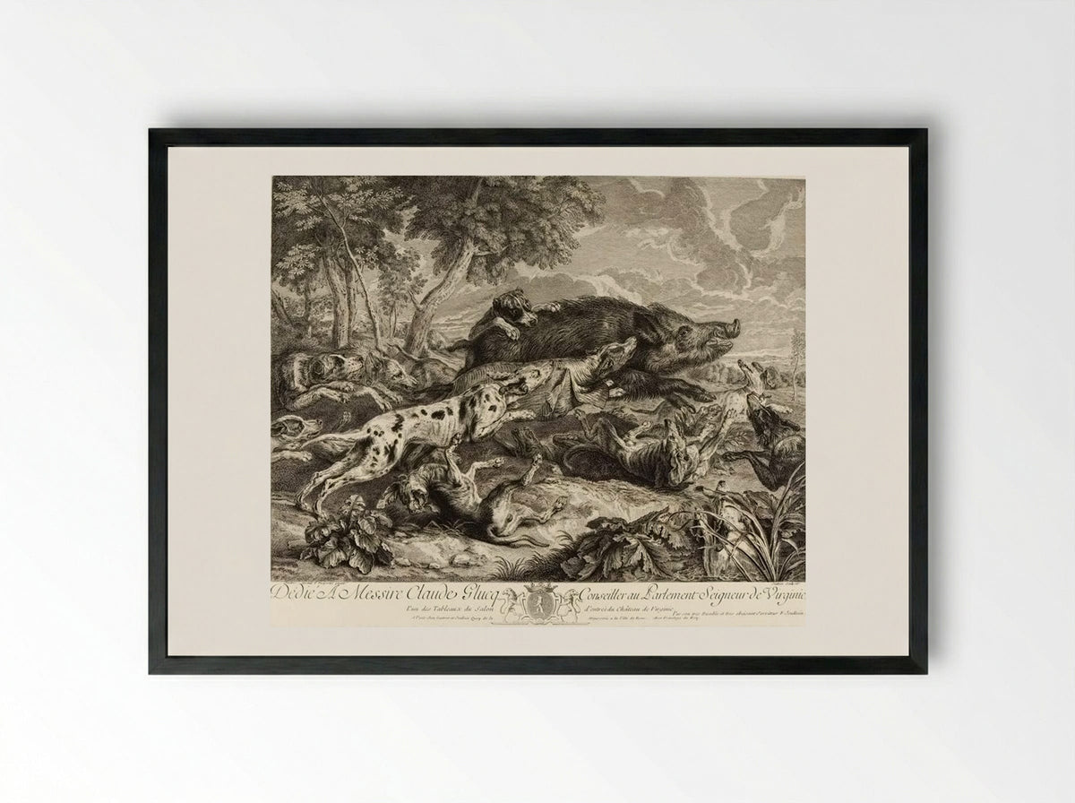 François Desportes (Hunting Scene) - François Joullain - Framed Print Black