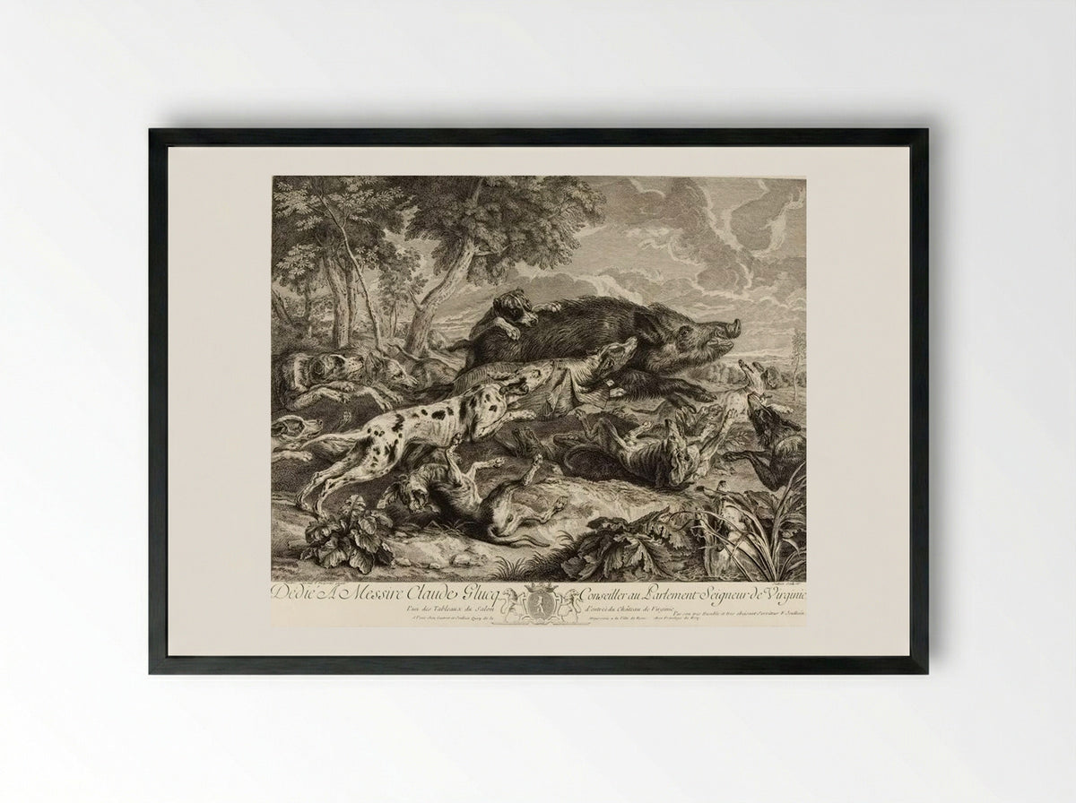 François Desportes (Hunting Scene) - François Joullain - Framed Print Black