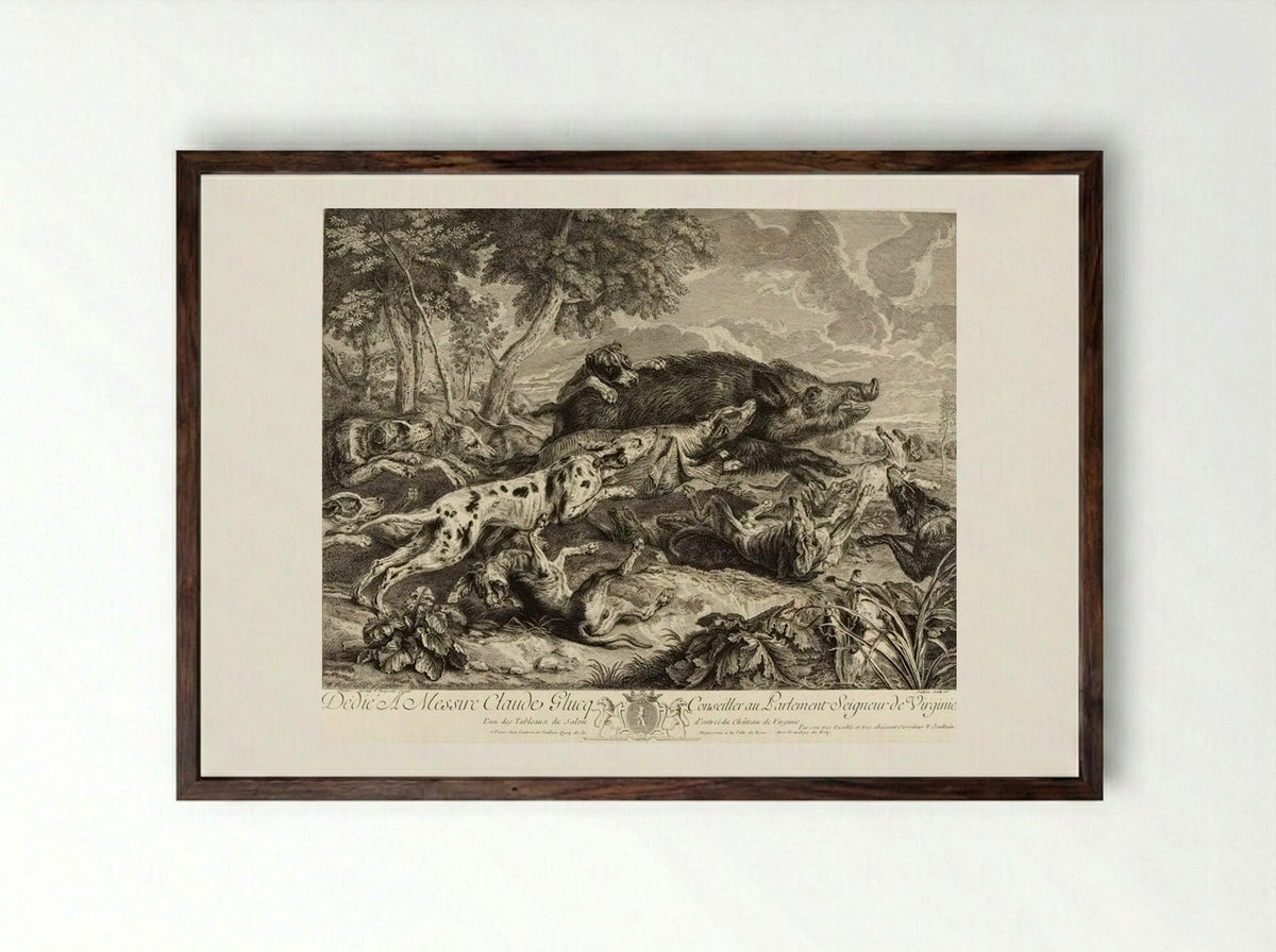 François Desportes (Hunting Scene) - François Joullain - Framed Print Dark Wood
