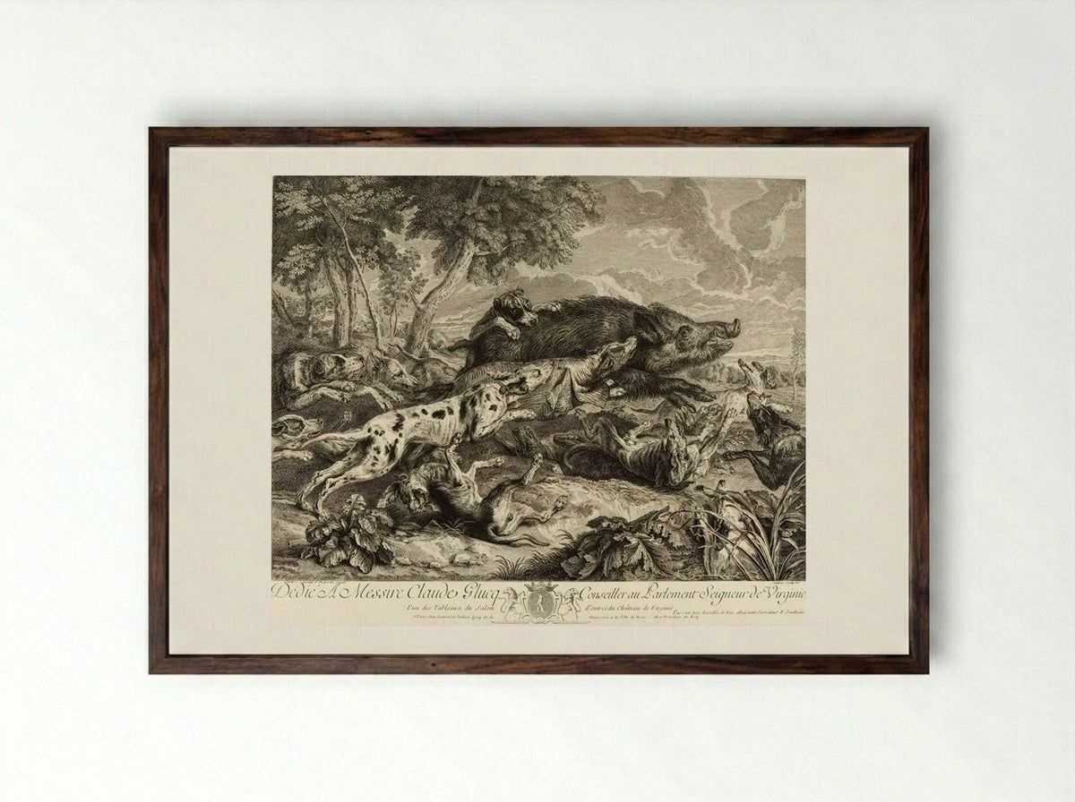 François Desportes (Hunting Scene) - François Joullain - Framed Print Dark Wood