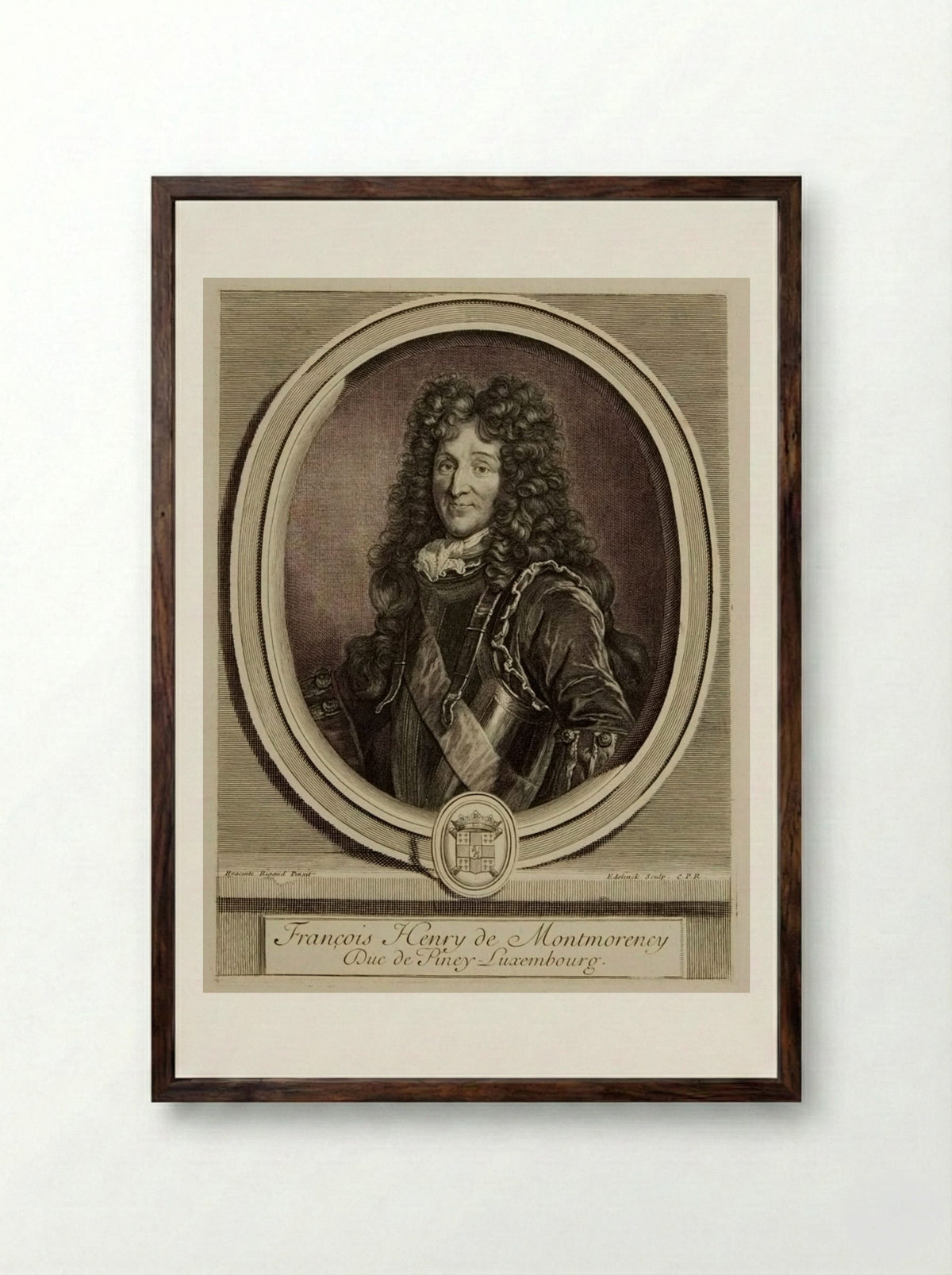 François-Henri de Montmorency, Duc de Piney-Luxembourg - Gérard Edelinck - Framed Print Dark Wood