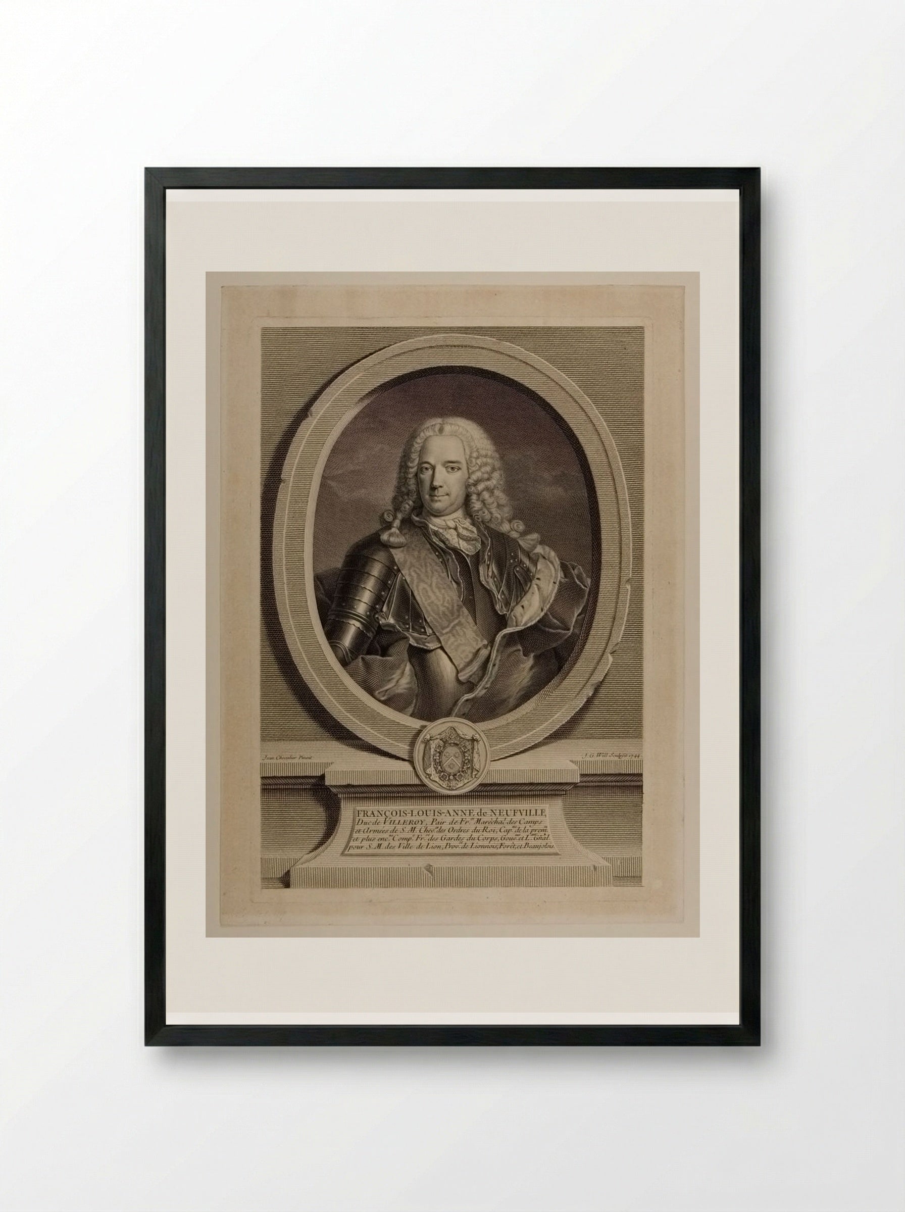 François Louis Anne de Neufville, Duke of Villeroi - Johann Georg Wille - Framed Print Black