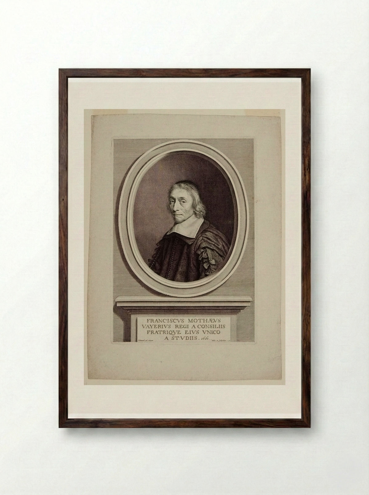 François de la Mothe le Vayer - Robert Nanteuil - Framed Print Dark Wood