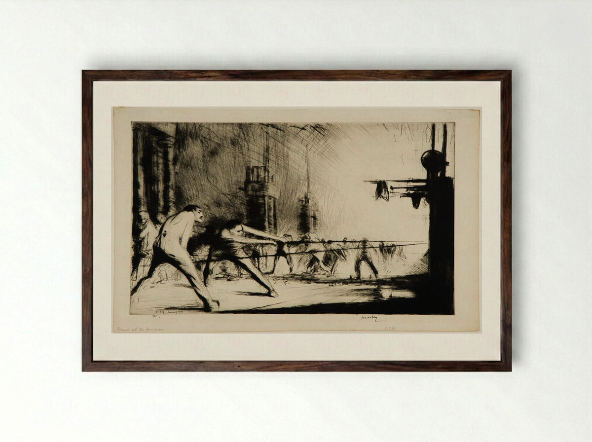 France at her Furnaces - James McBey - Framed Print Dark Wood