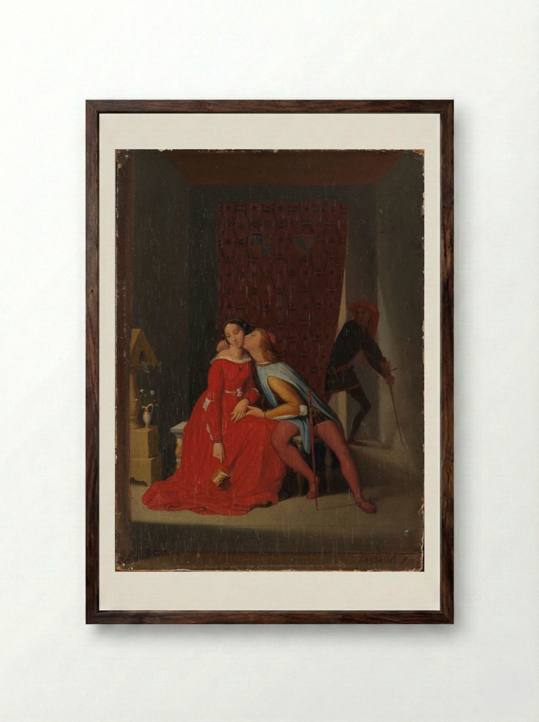 Francesca da Rimini and Paolo Malatesta - Jean Auguste Dominique Ingres - Framed Print Dark Wood