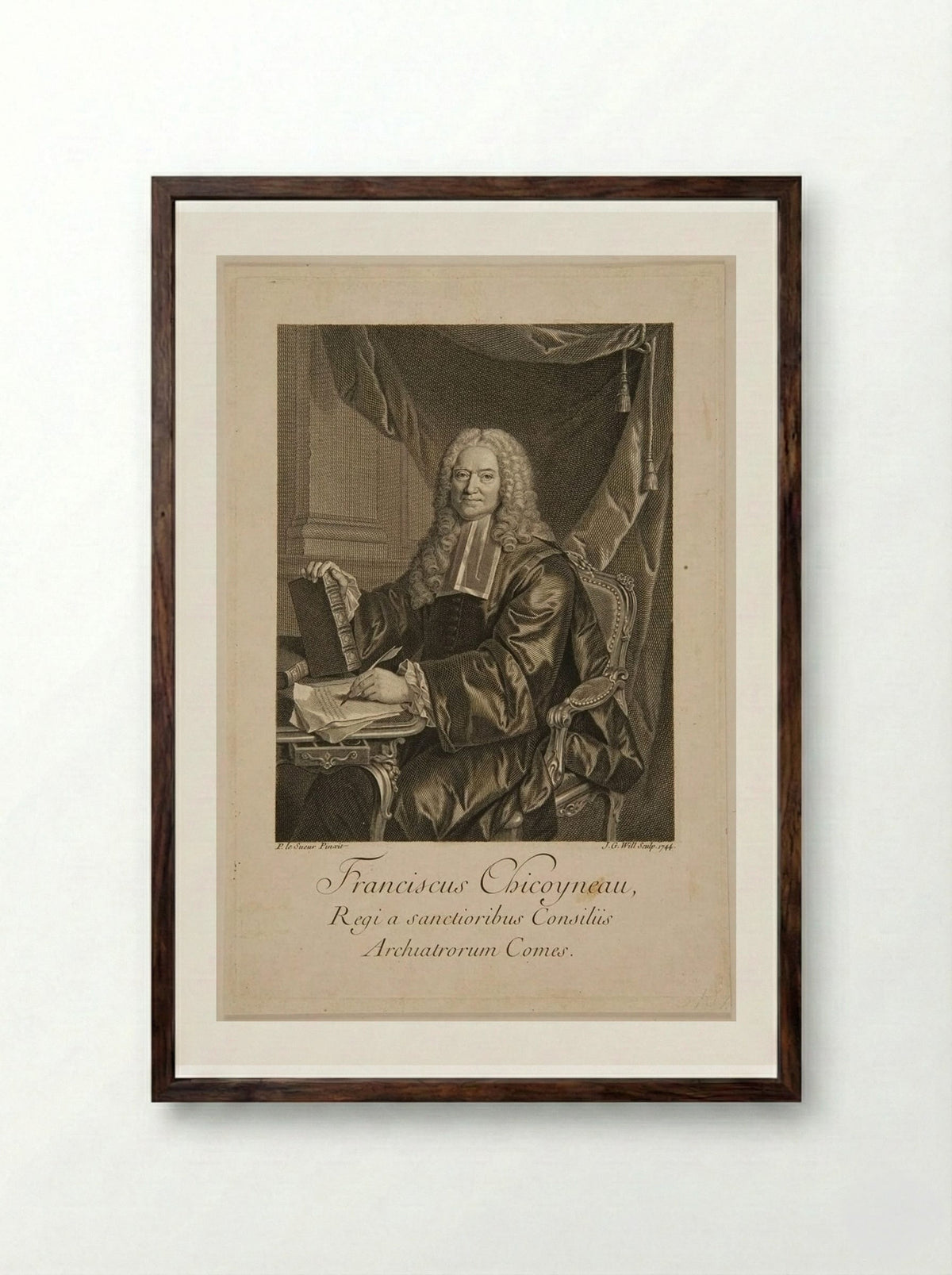 Franciscus Chicoyneau - Johann Georg Wille - Framed Print Dark Wood