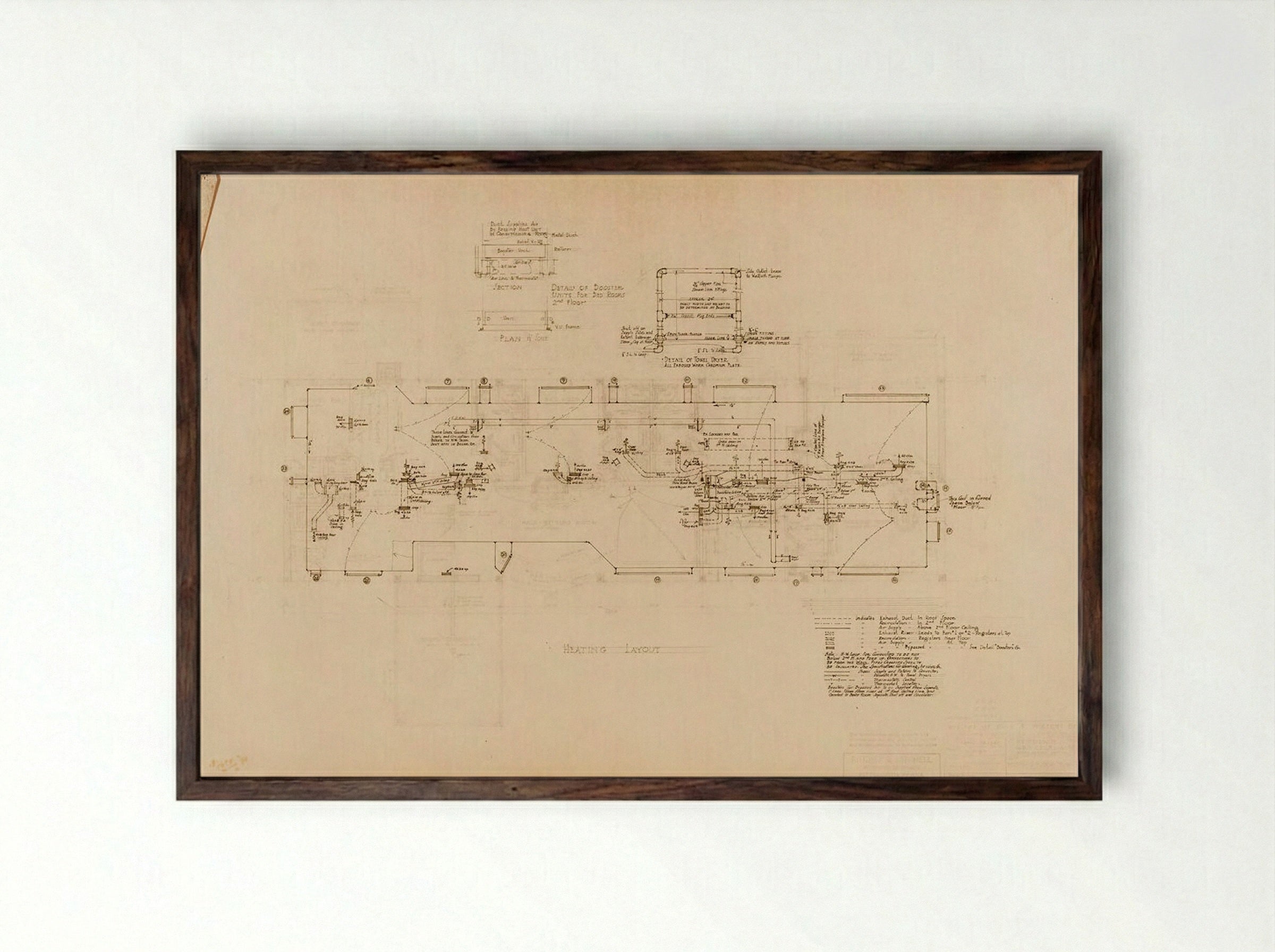 Frank Residence Heating Layout - Currie - Framed Print Dark Wood