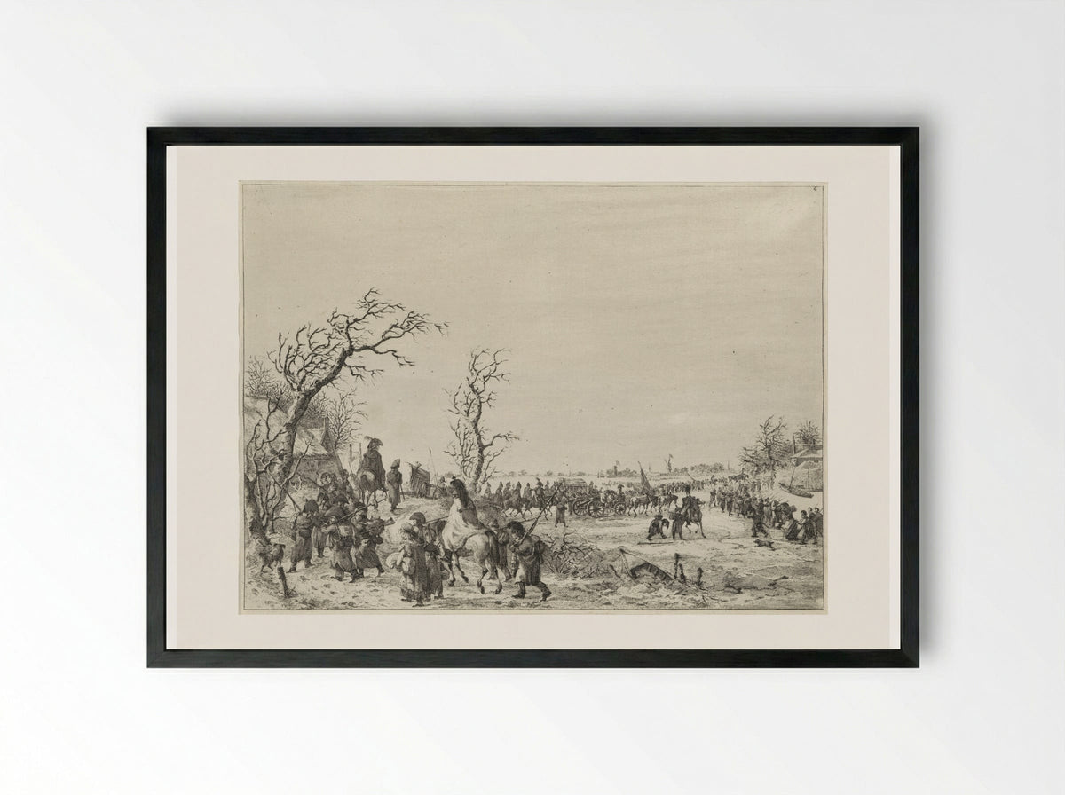 Fransen steken de bevroren Waal over - Joannes Bemme - Framed Print Black