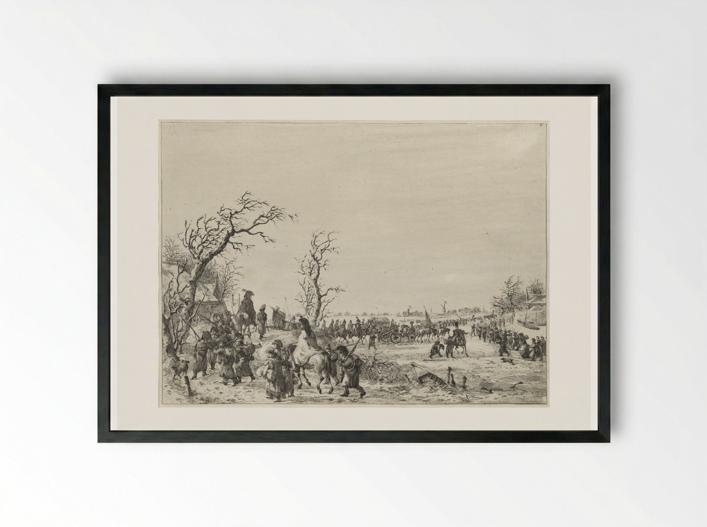 Fransen steken de bevroren Waal over - Joannes Bemme - Framed Print Black