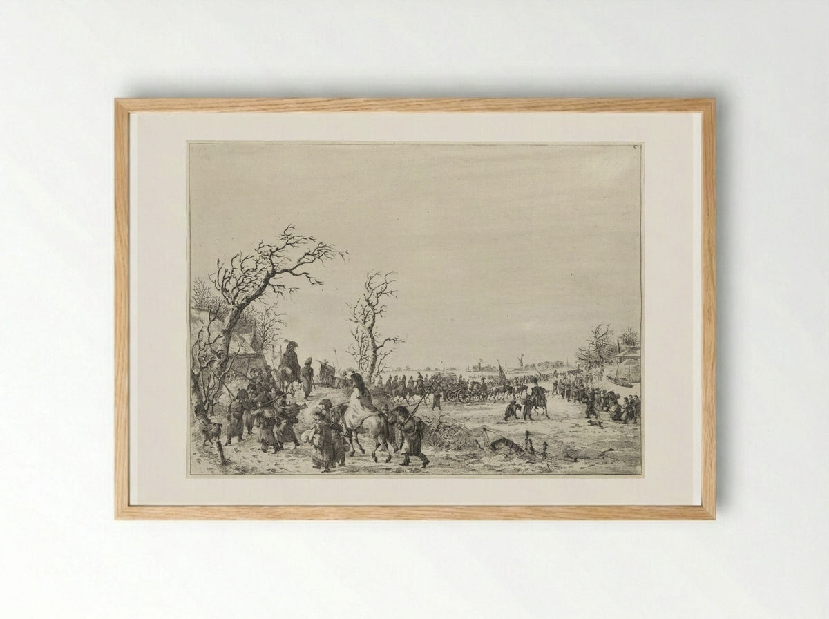Fransen steken de bevroren Waal over - Joannes Bemme - Framed Print Wood