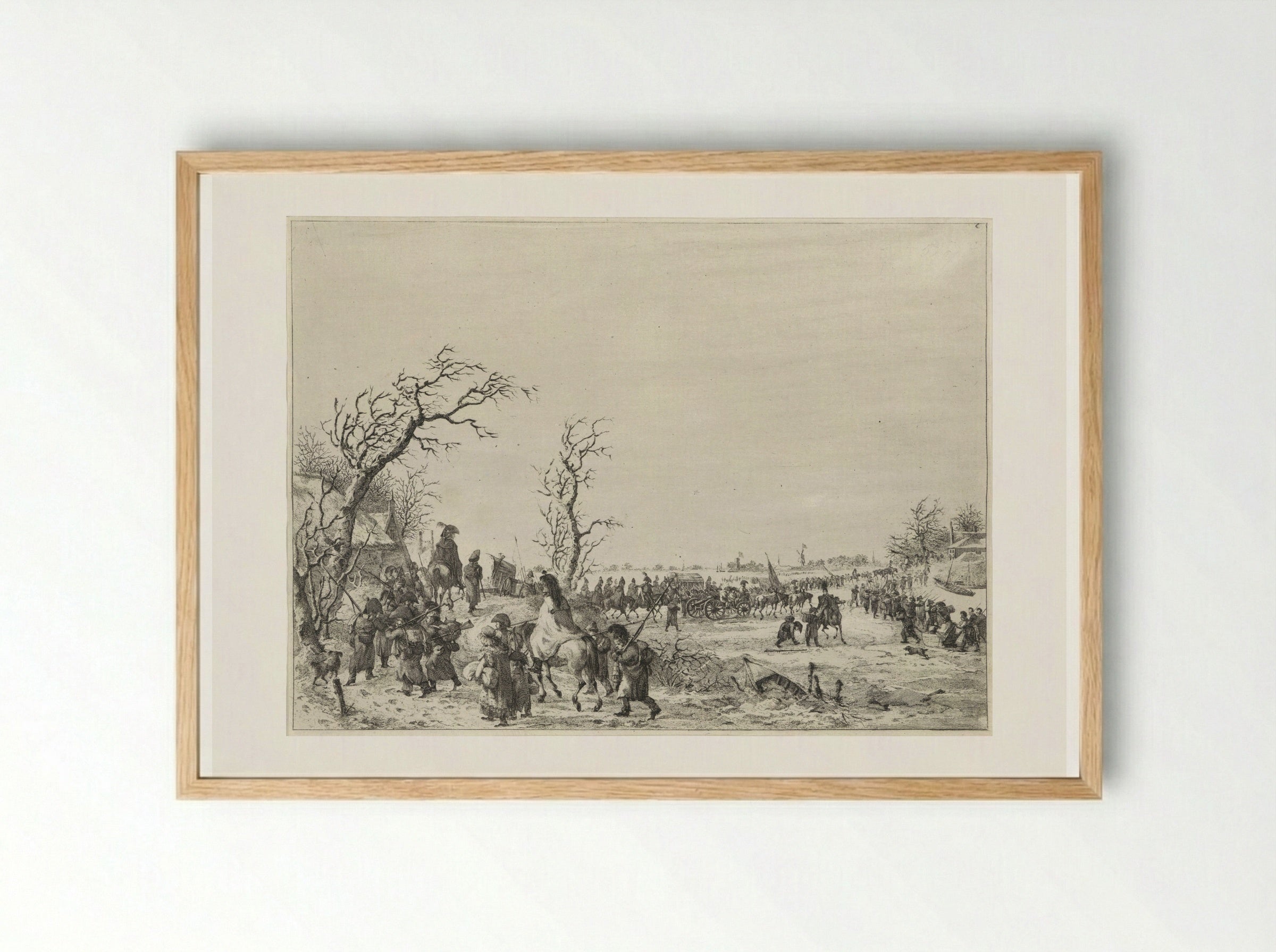 Fransen steken de bevroren Waal over - Joannes Bemme - Framed Print Wood