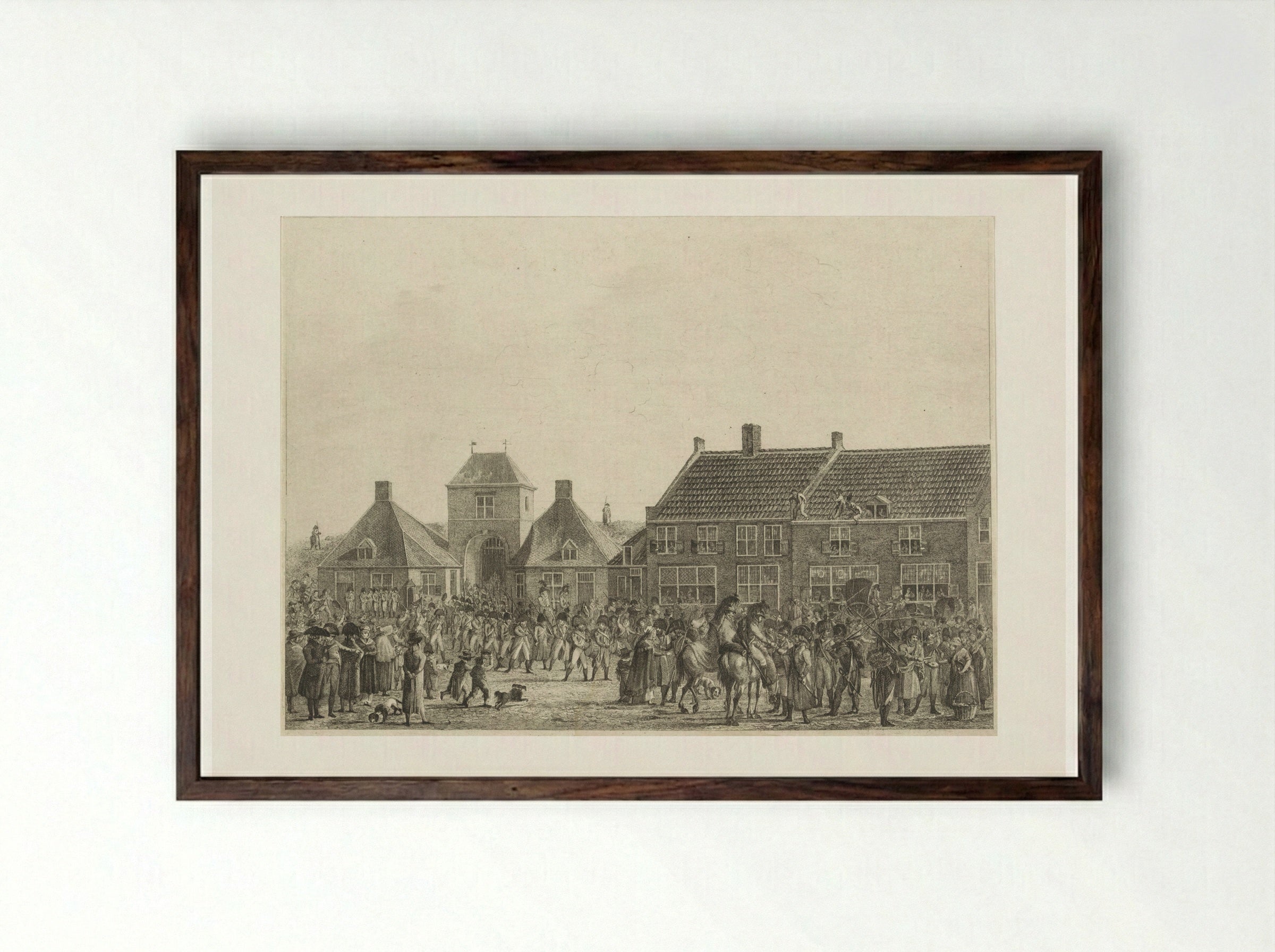 Fransen trekken Breda binnen, 1793 - Joannes Bemme - Framed Print Dark Wood